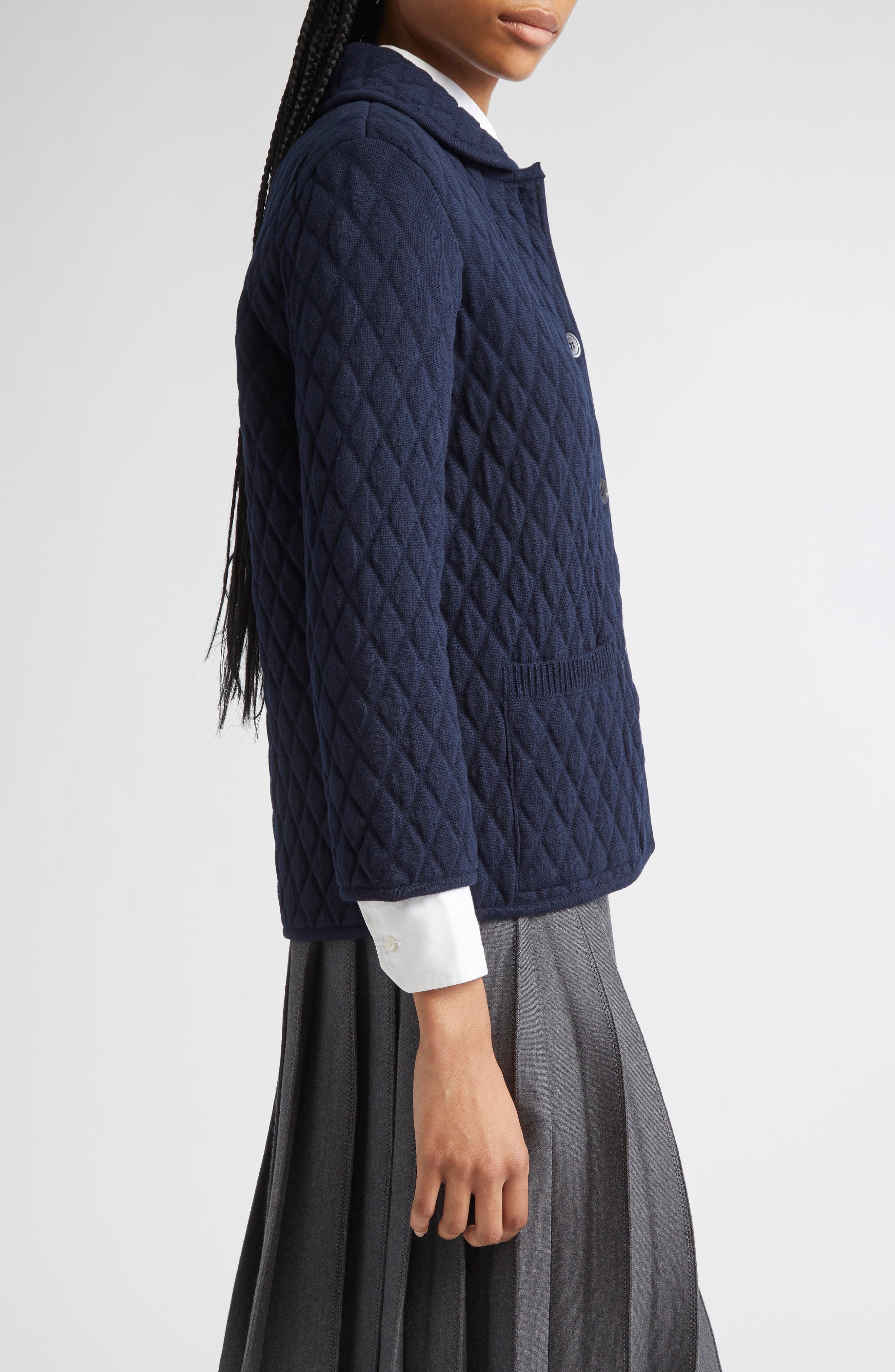 Thom Browne 4-Bar Quilted Virgin Wool Blend Jacket in Navy at Nordstrom - 4