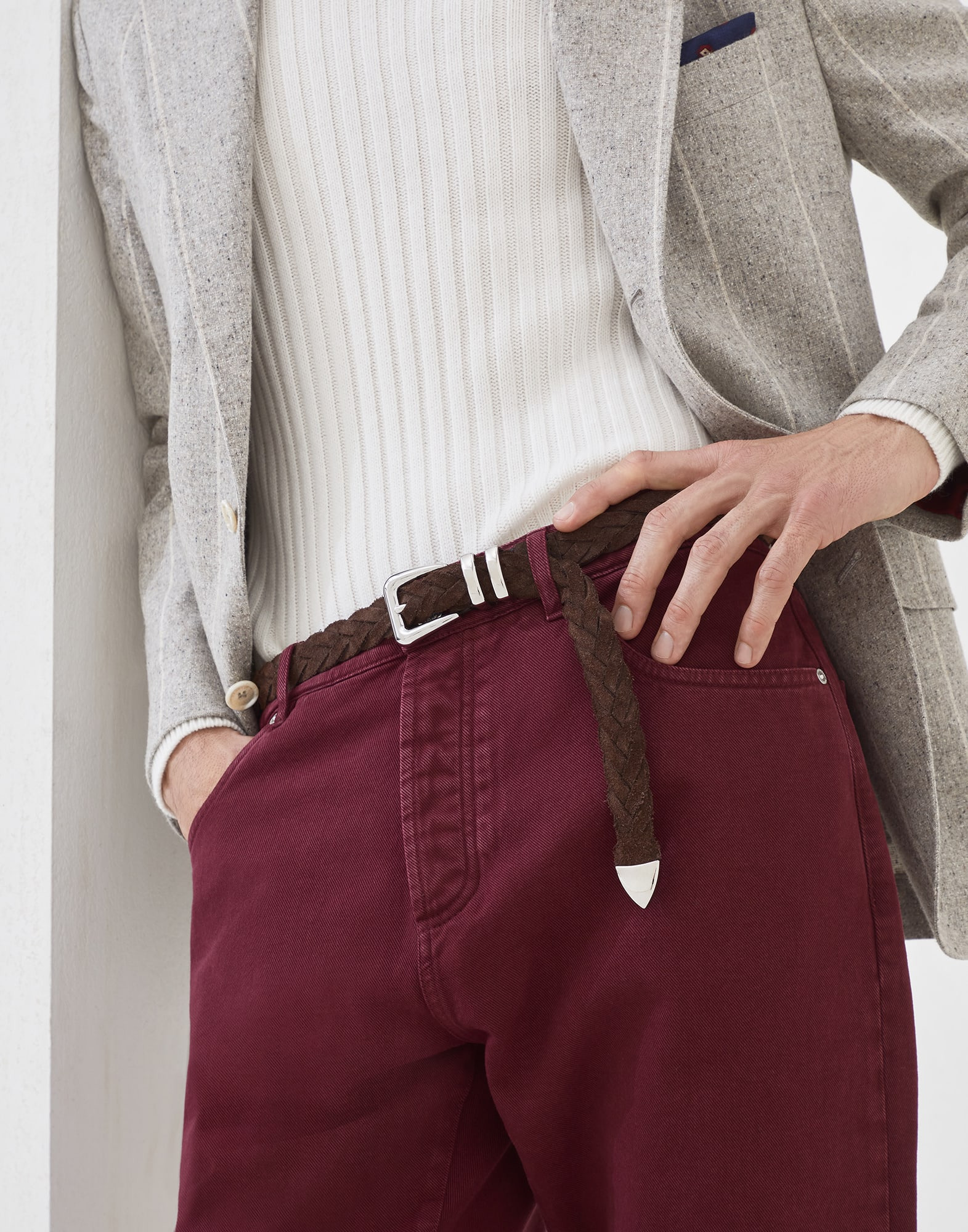 Reversed calfskin braided belt with tip - 3