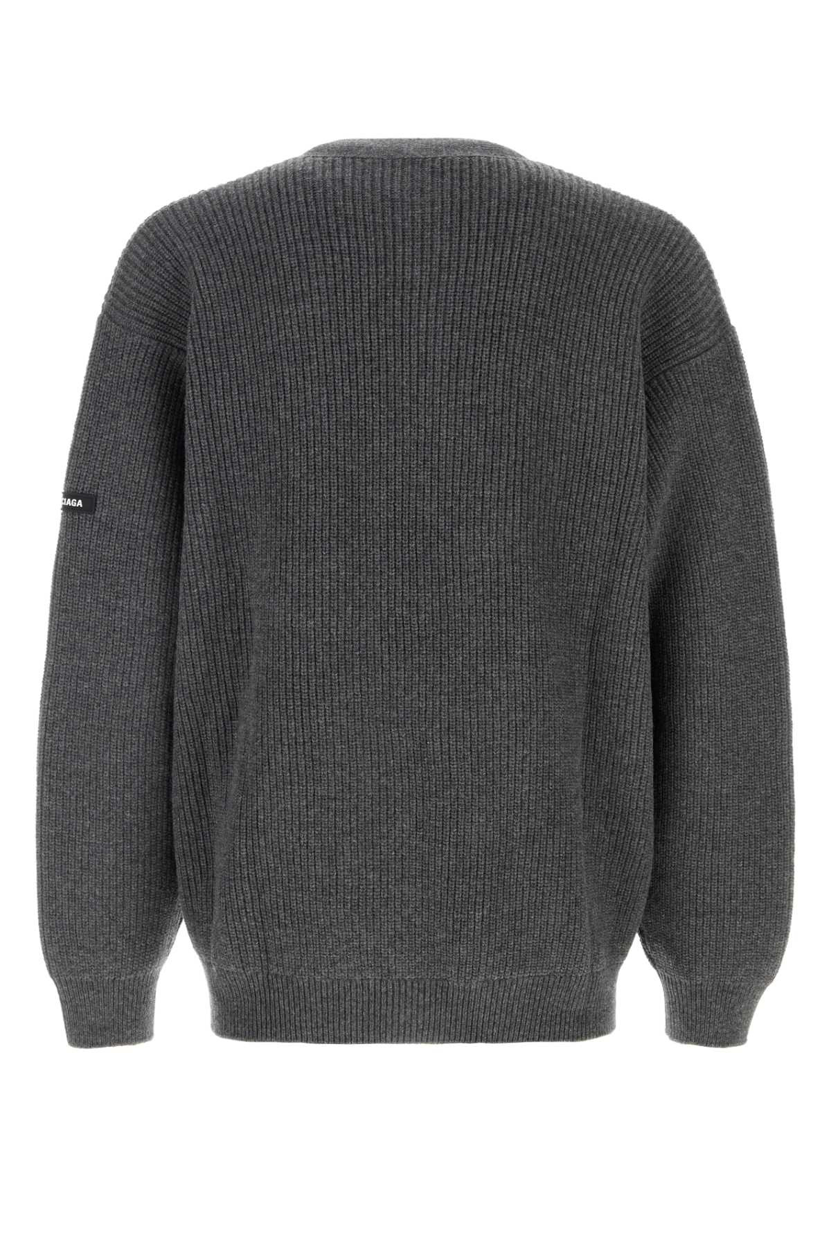 Balenciaga Men Dark Grey Wool Cardigan - 2