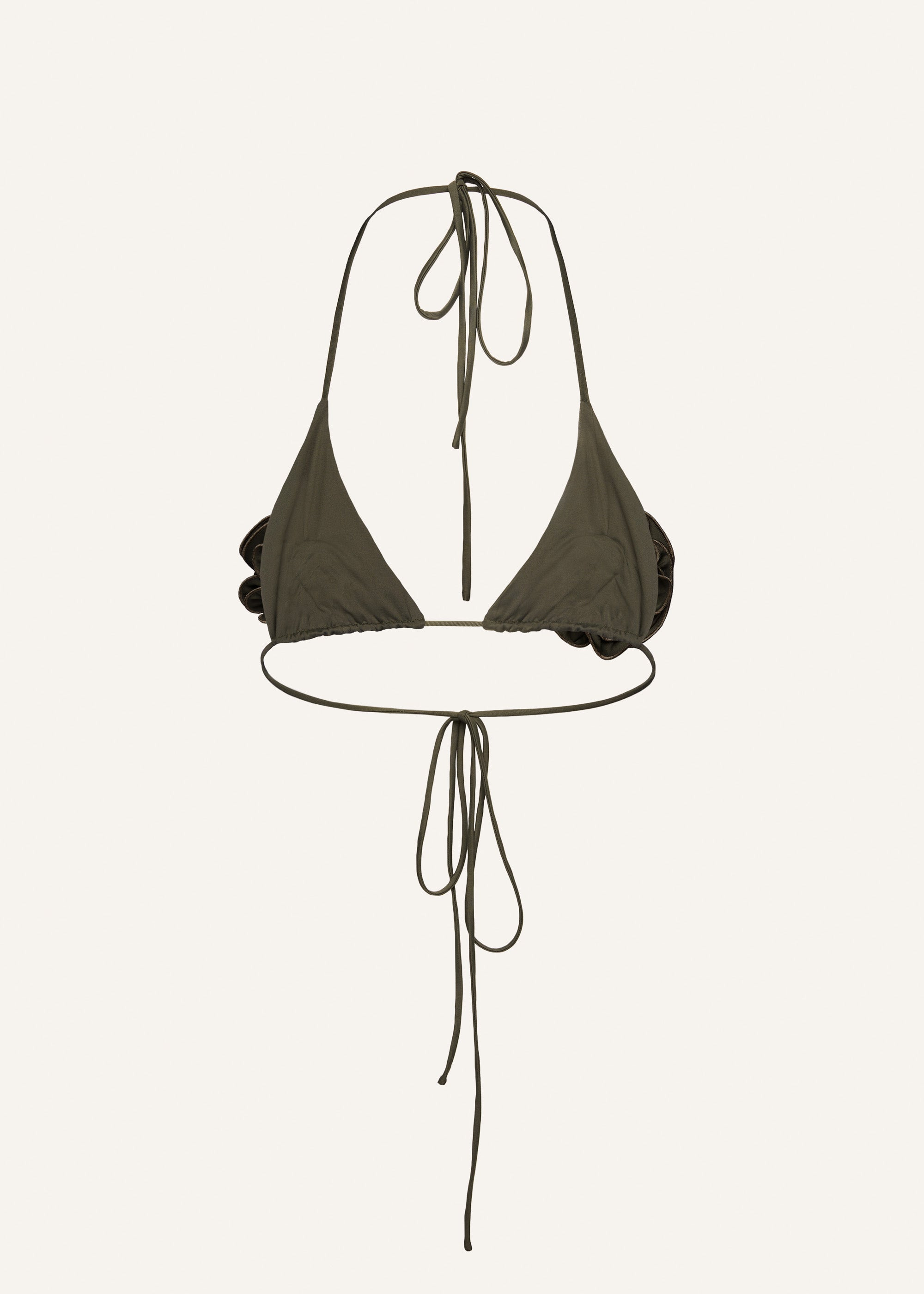 Floral strappy triangle bikini top in khaki - 2