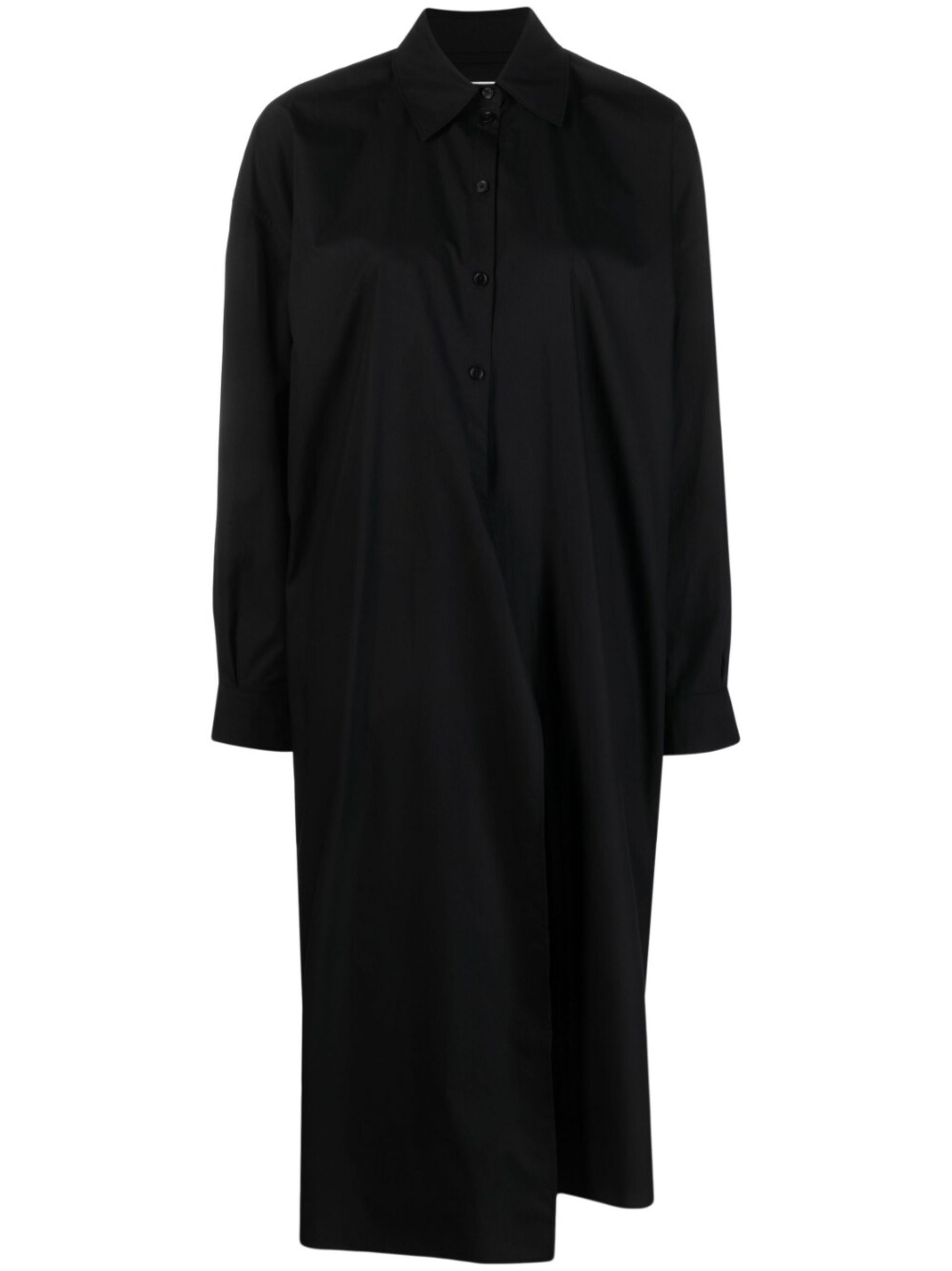 Black Draped Cotton Shirt Dress - 1