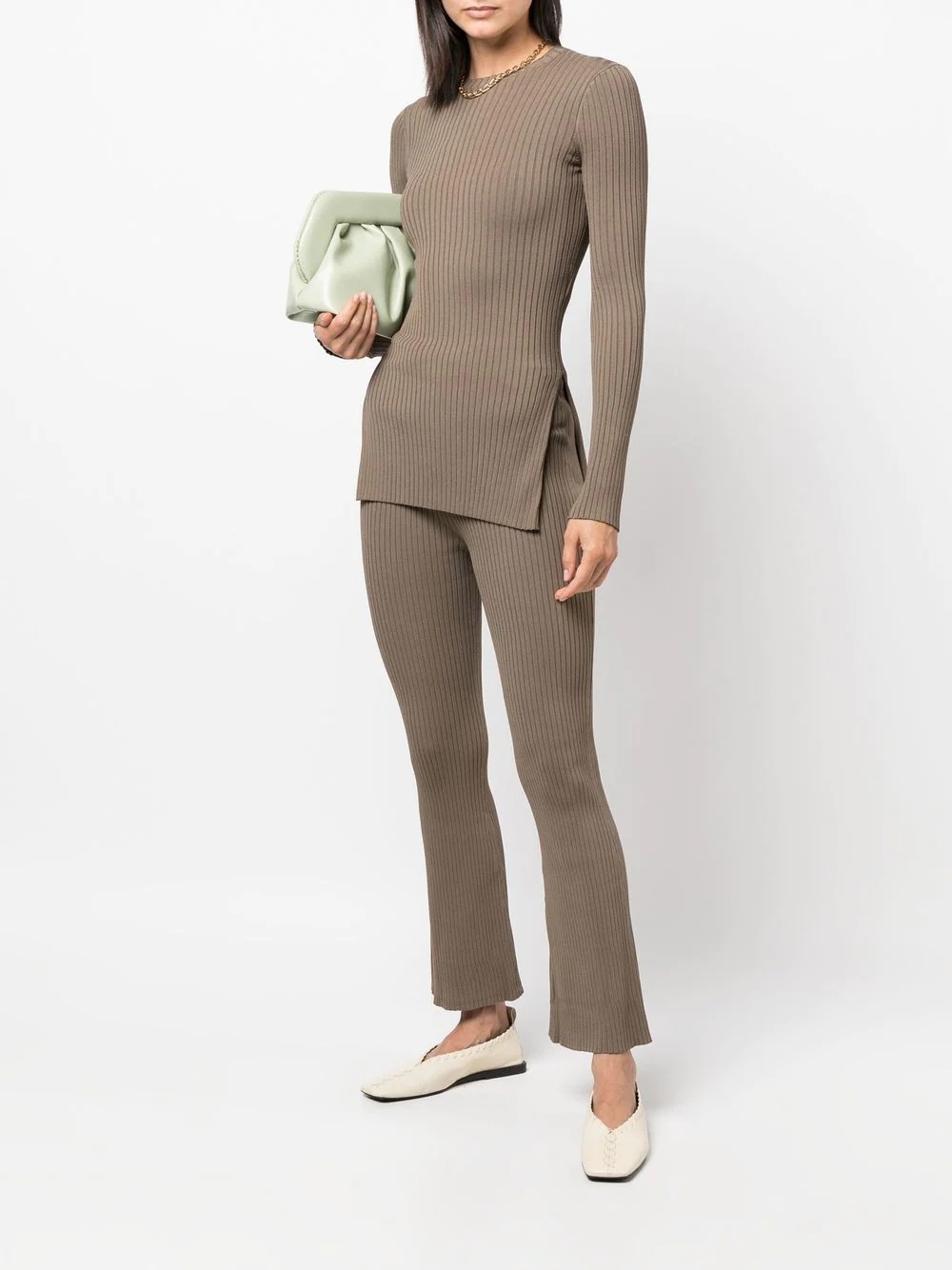 ribbed knitted cropped trousers - 2