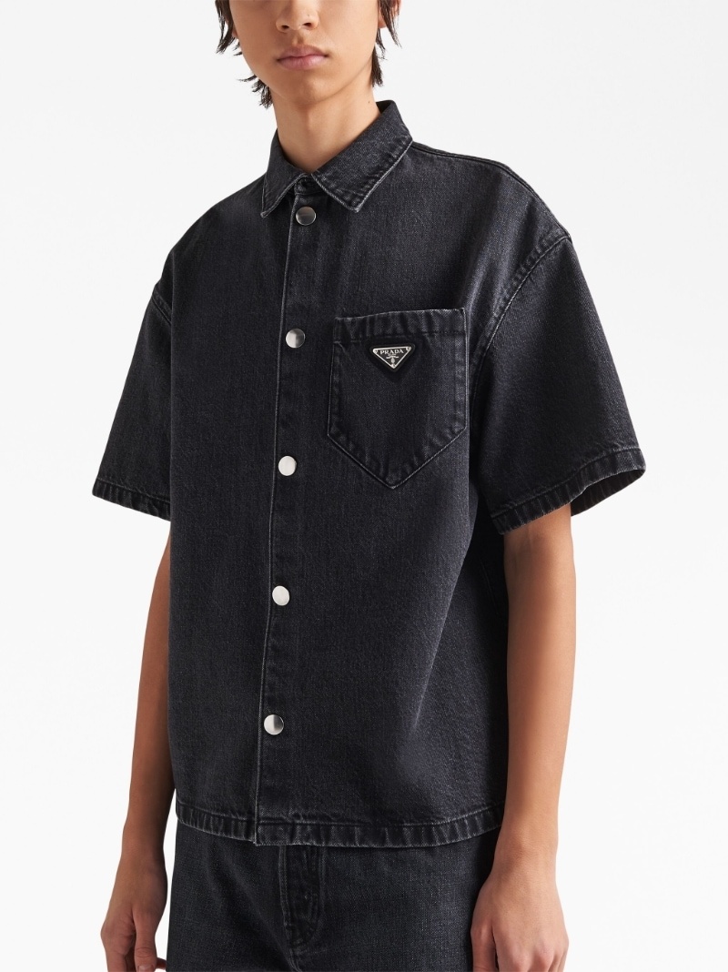 logo-plaque denim shirt - 4