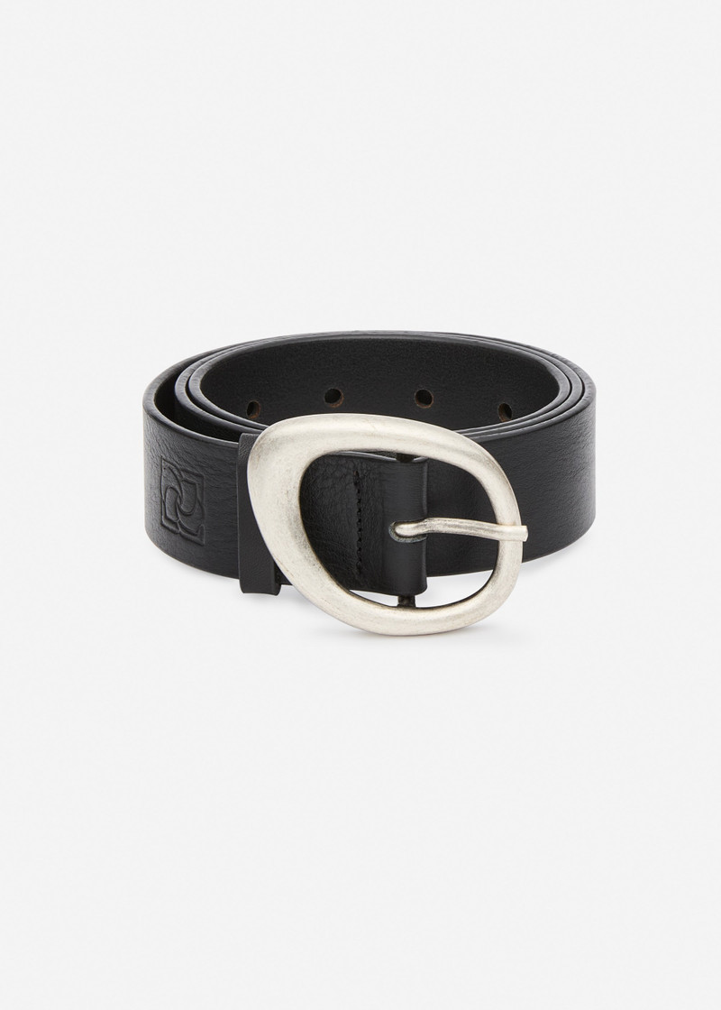 Fluid buckle leather belt in black and silver 1