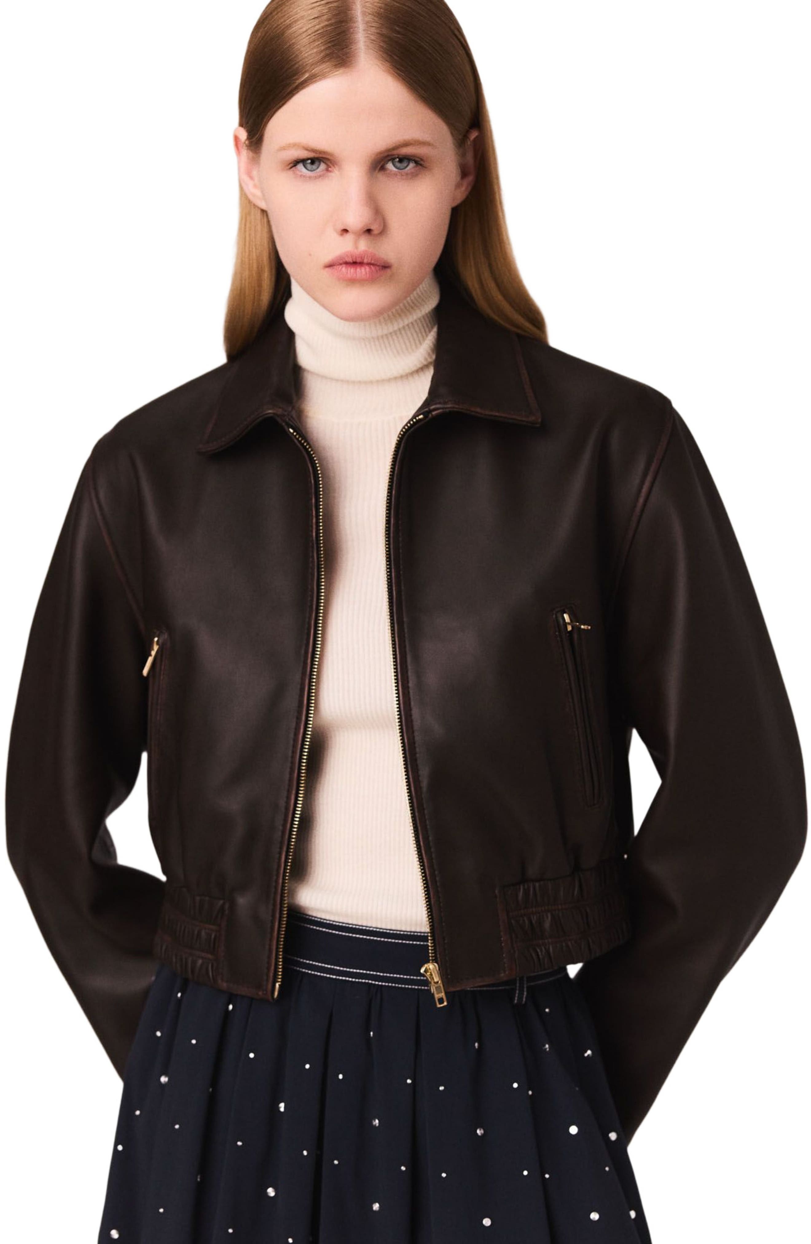 maje Vintage leather jacket in Brown at Nordstrom - 5