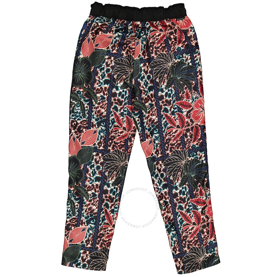Moncler Ladies Floral Print Cropped Silk Trousers - 13