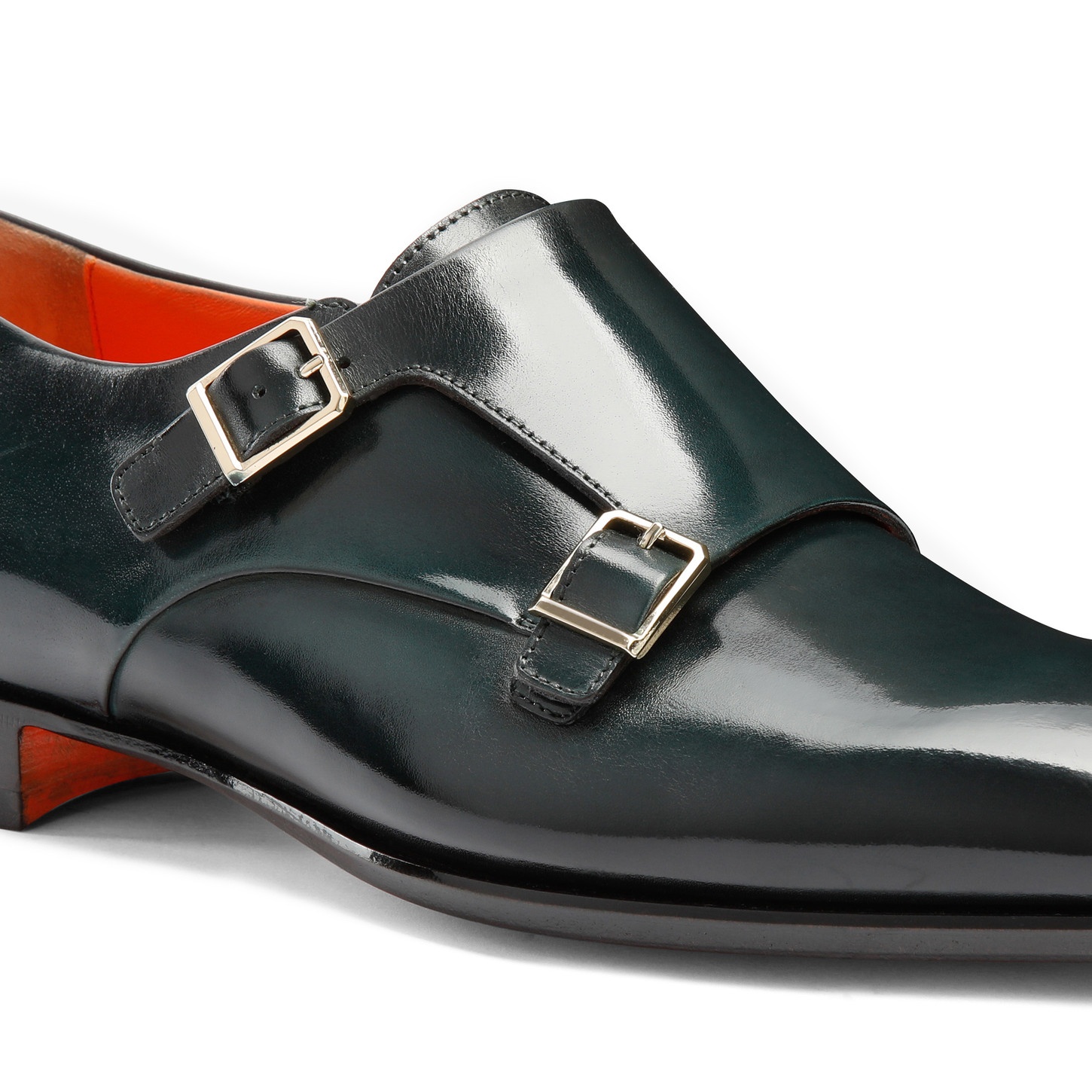 Men's green leather double buckle shoe - 6
