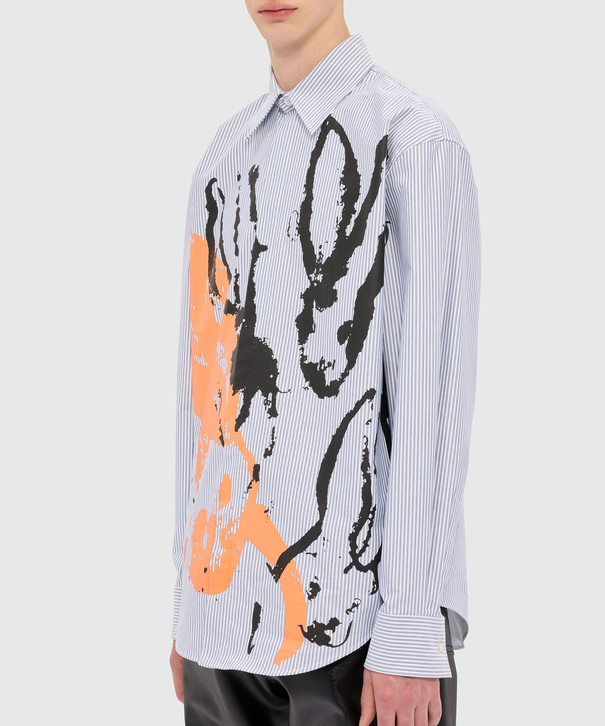 Light blue striped cotton oxford shirt with "Sketched Bunnies" print - 5