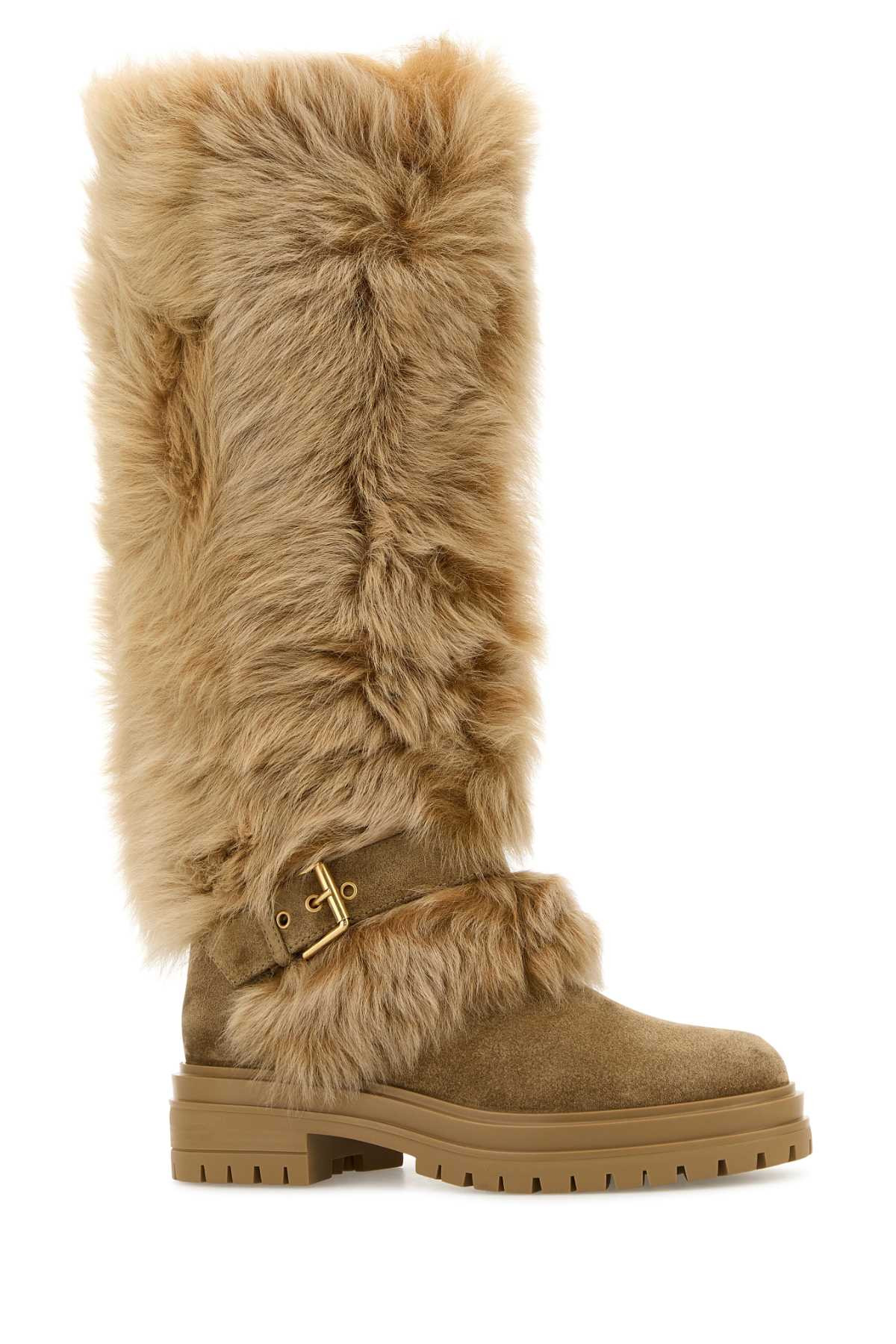 Gianvito Rossi Women Camel Suede And Fur Maverick Boots - 2