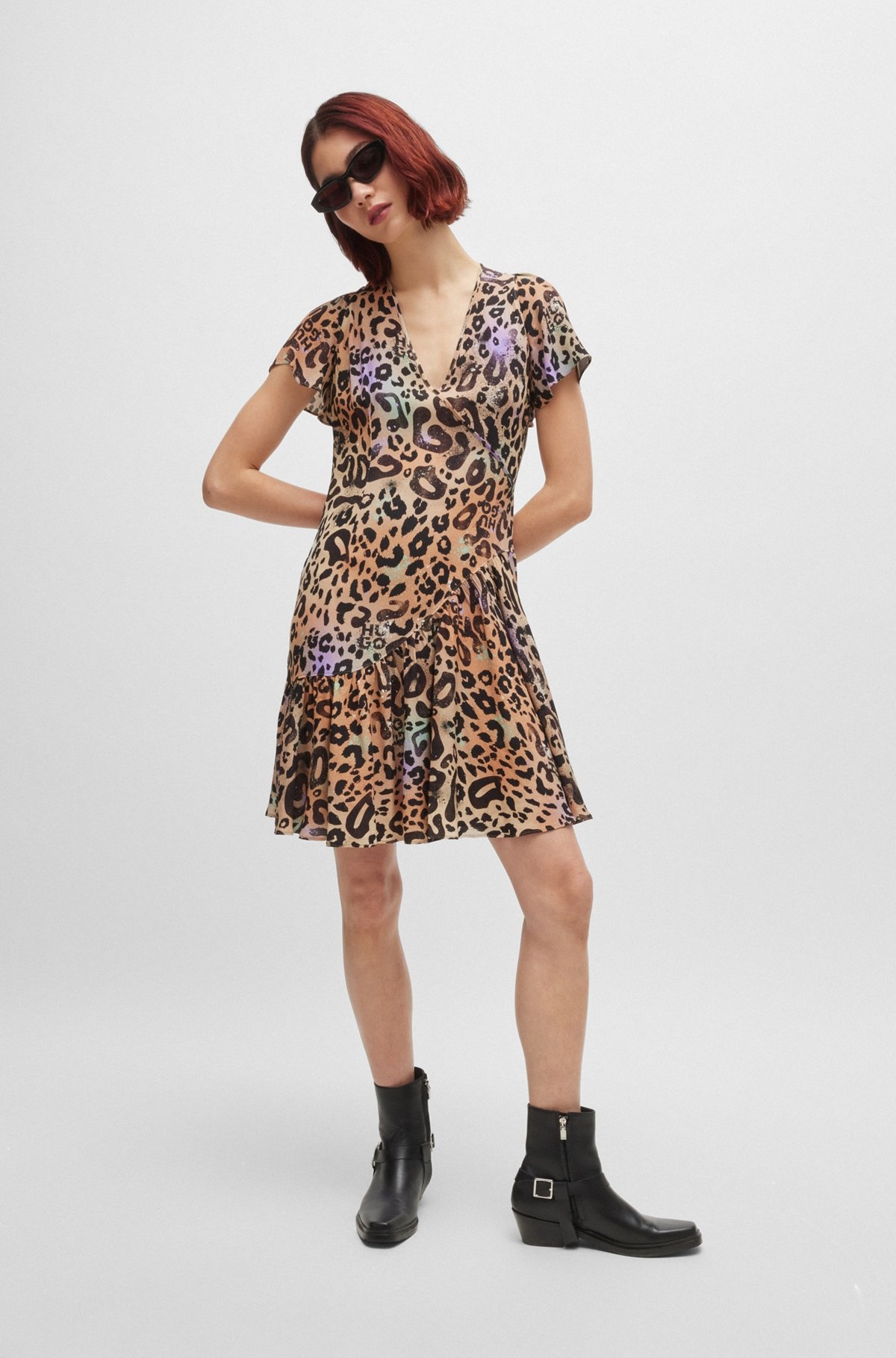 WRAP-FRONT DRESS IN LEOPARD-PRINT FABRIC - 3