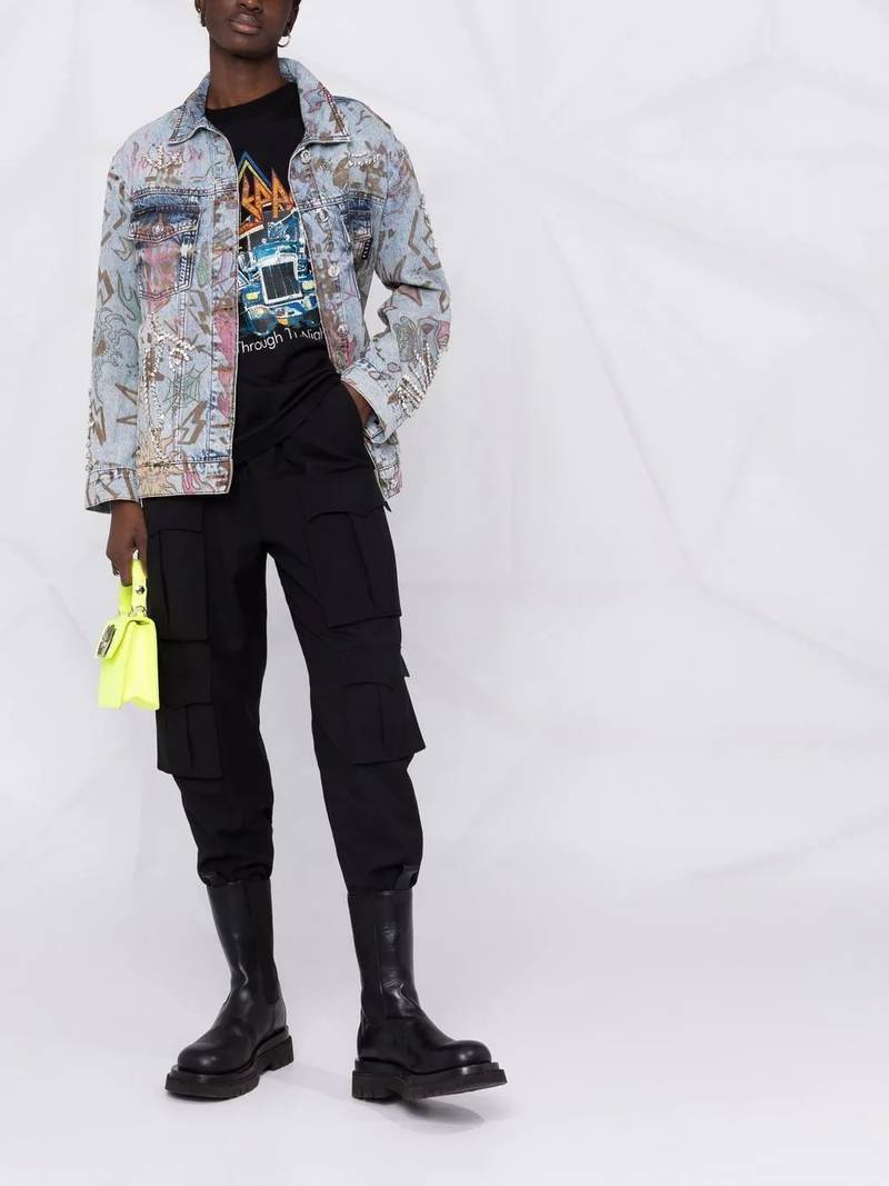 PHILIPP PLEIN monogram tattoo-print oversize denim jacket outlook
