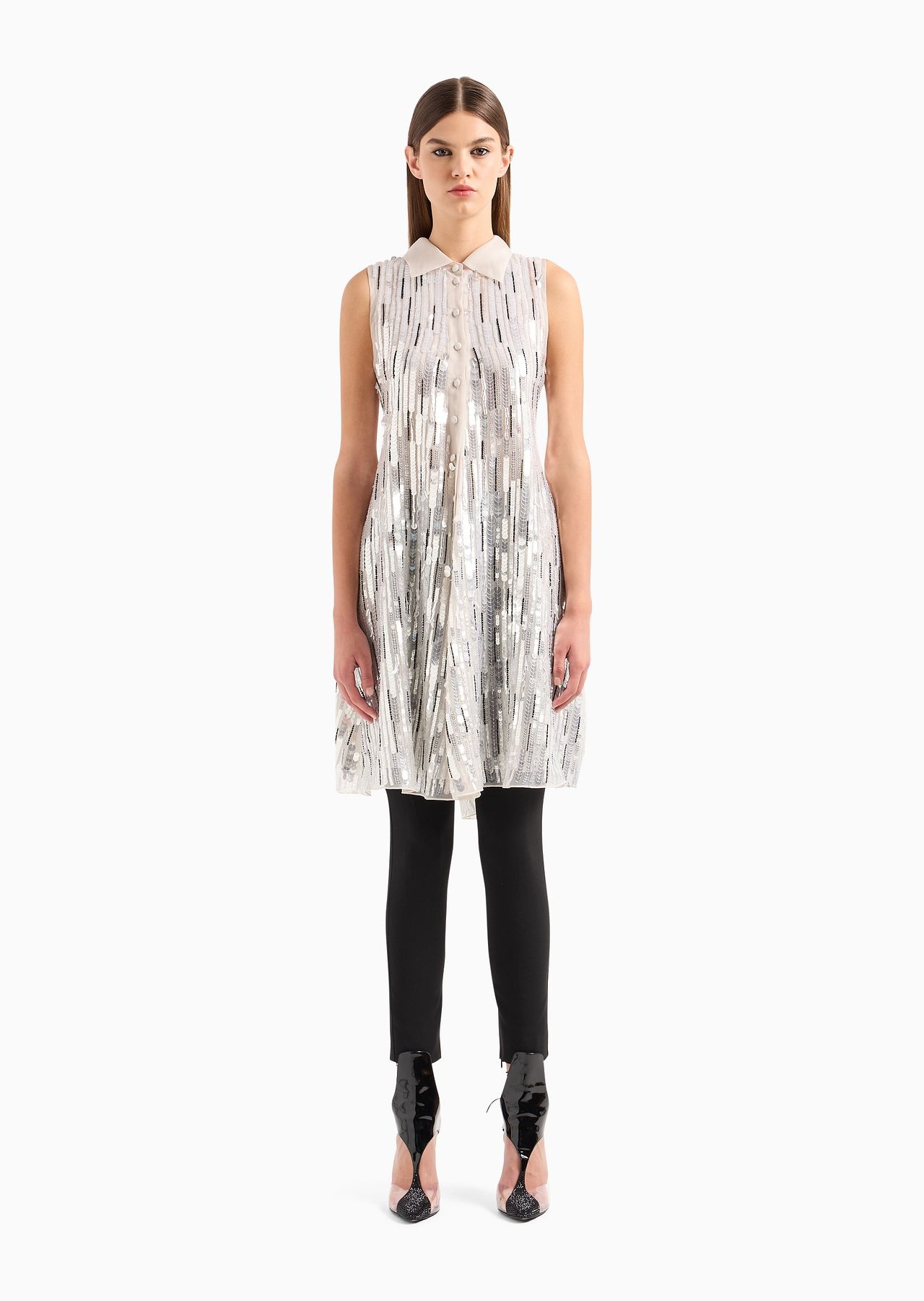 Midi dress in silk organza with a blend of all-over hand-embroidered sequins - 2