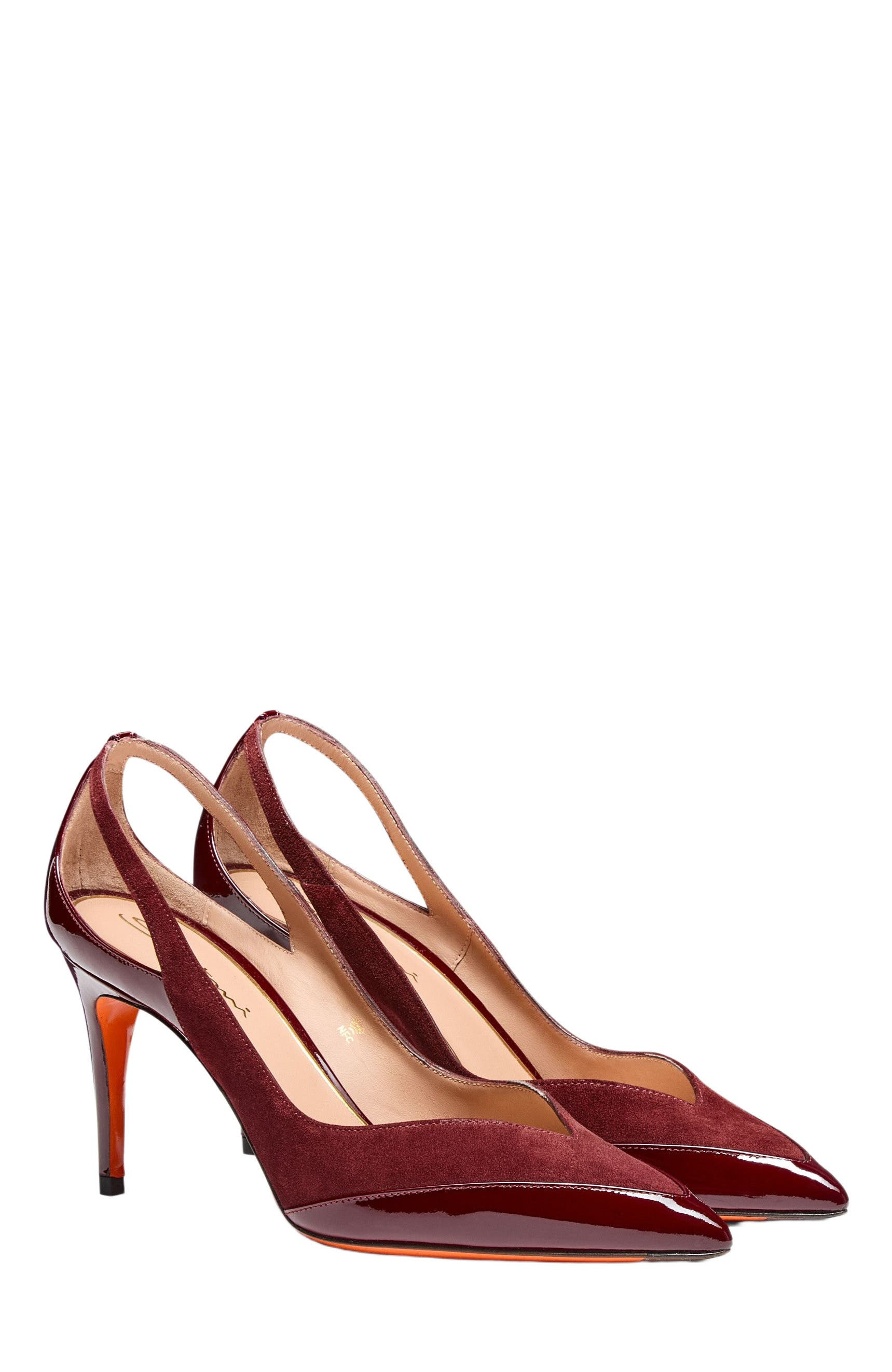 Santoni Women's patent leather and suede high-heel pump in Burgundy at Nordstrom - 2