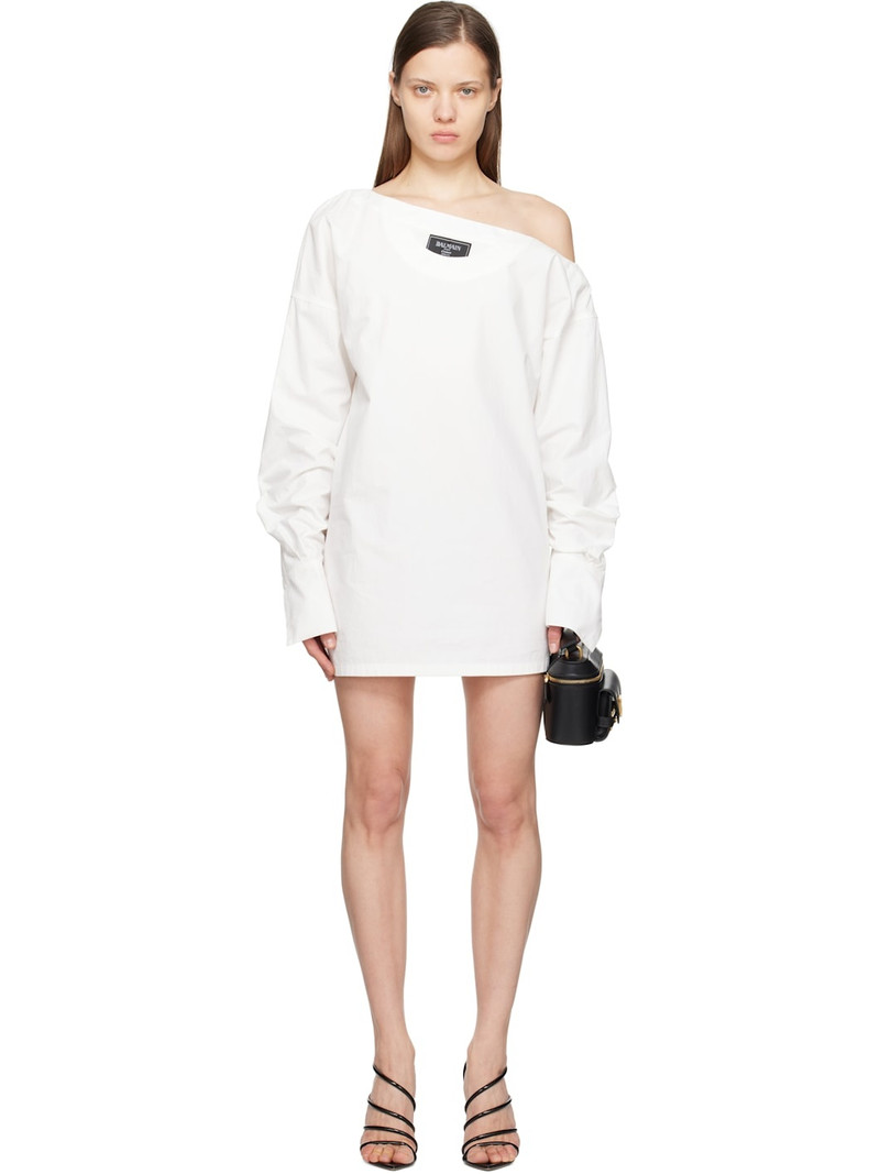 White Open Neck Asymmetric Shirt Minidress 1