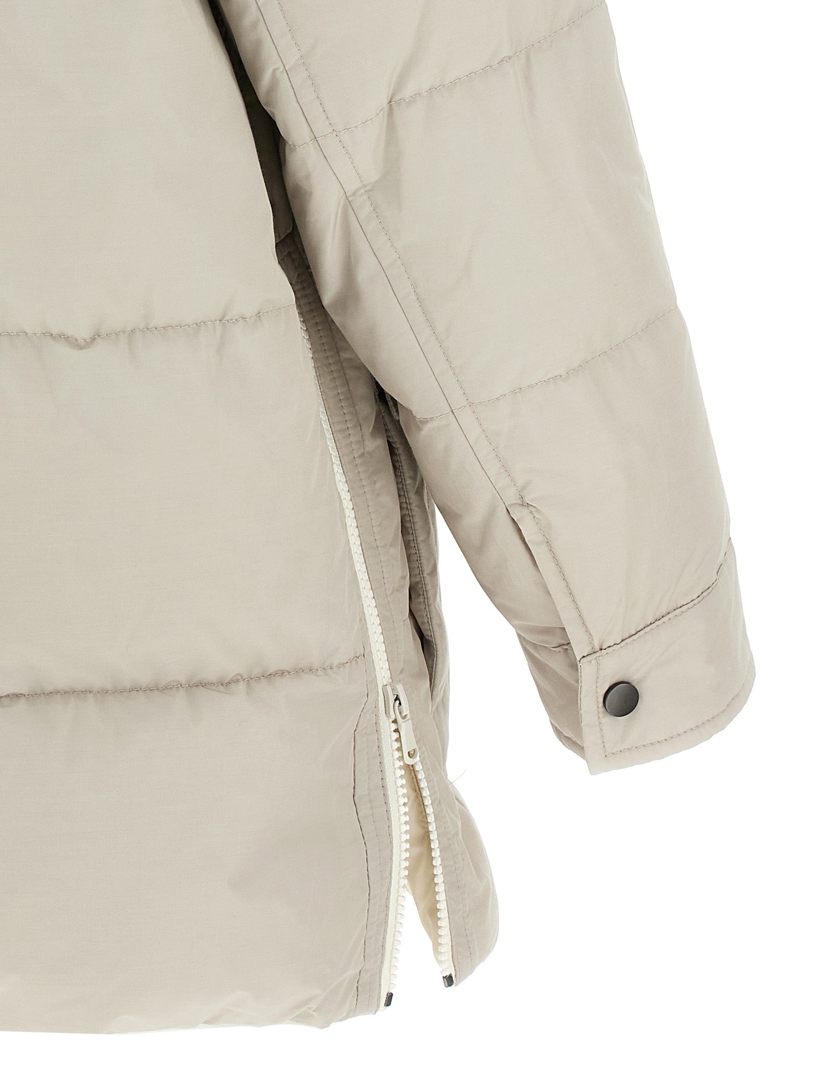 Knitted Neck Down Jacket Puffer Jackets Beige - 5