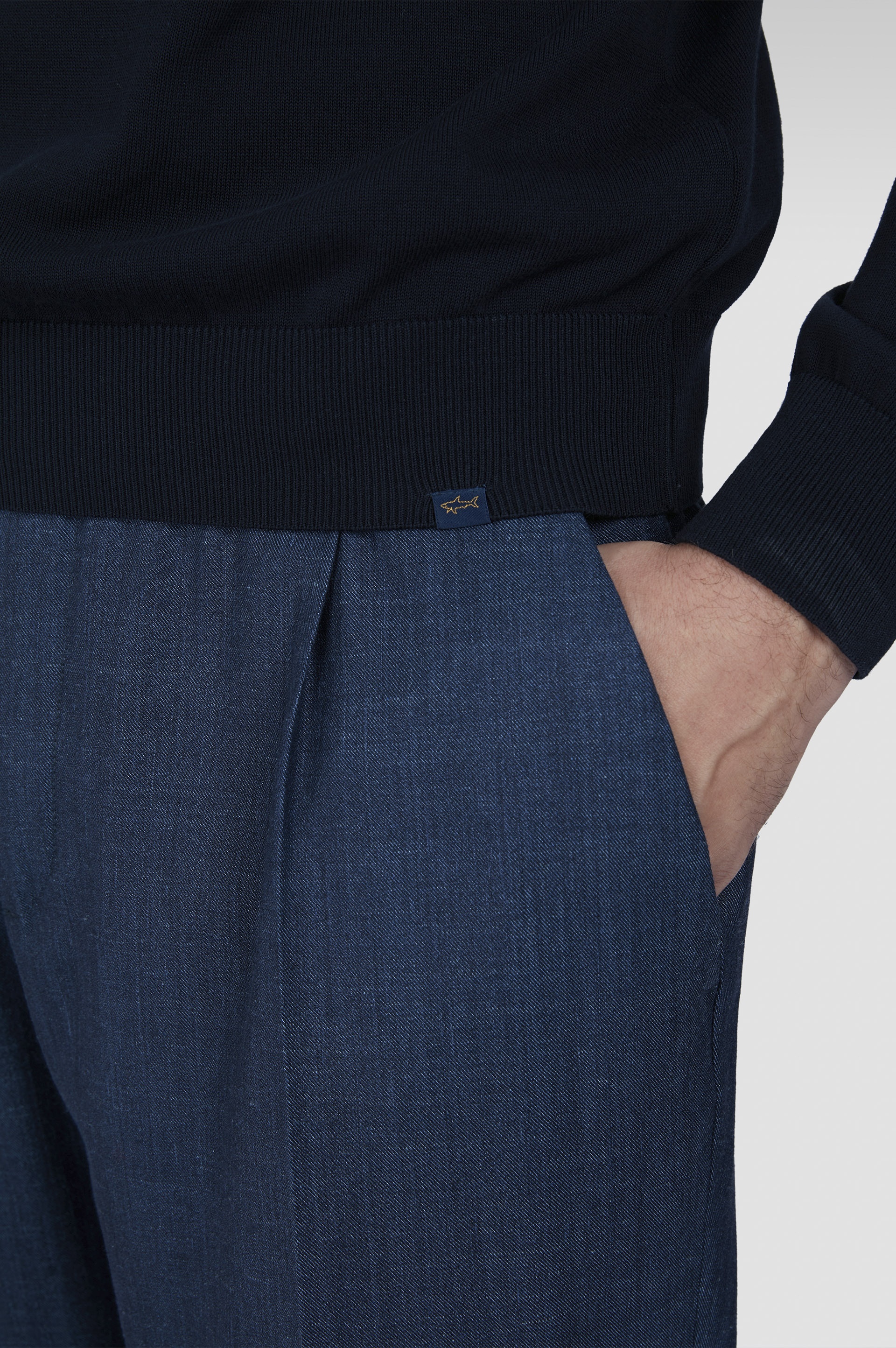SWEATER IN FRESH COTTON WITH DENIM DETAILS - 5