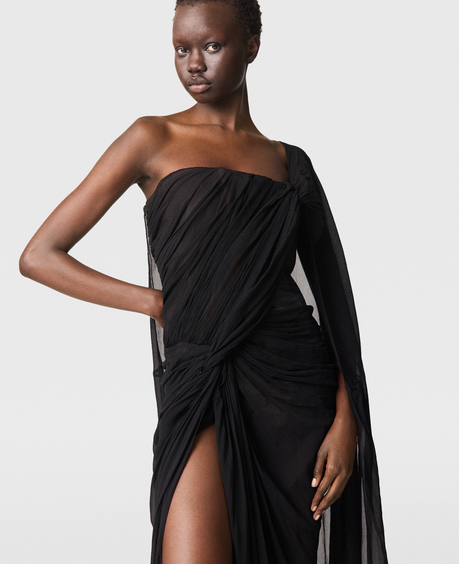 Ruched Knotted Sheer Panel Maxi Dress - 3
