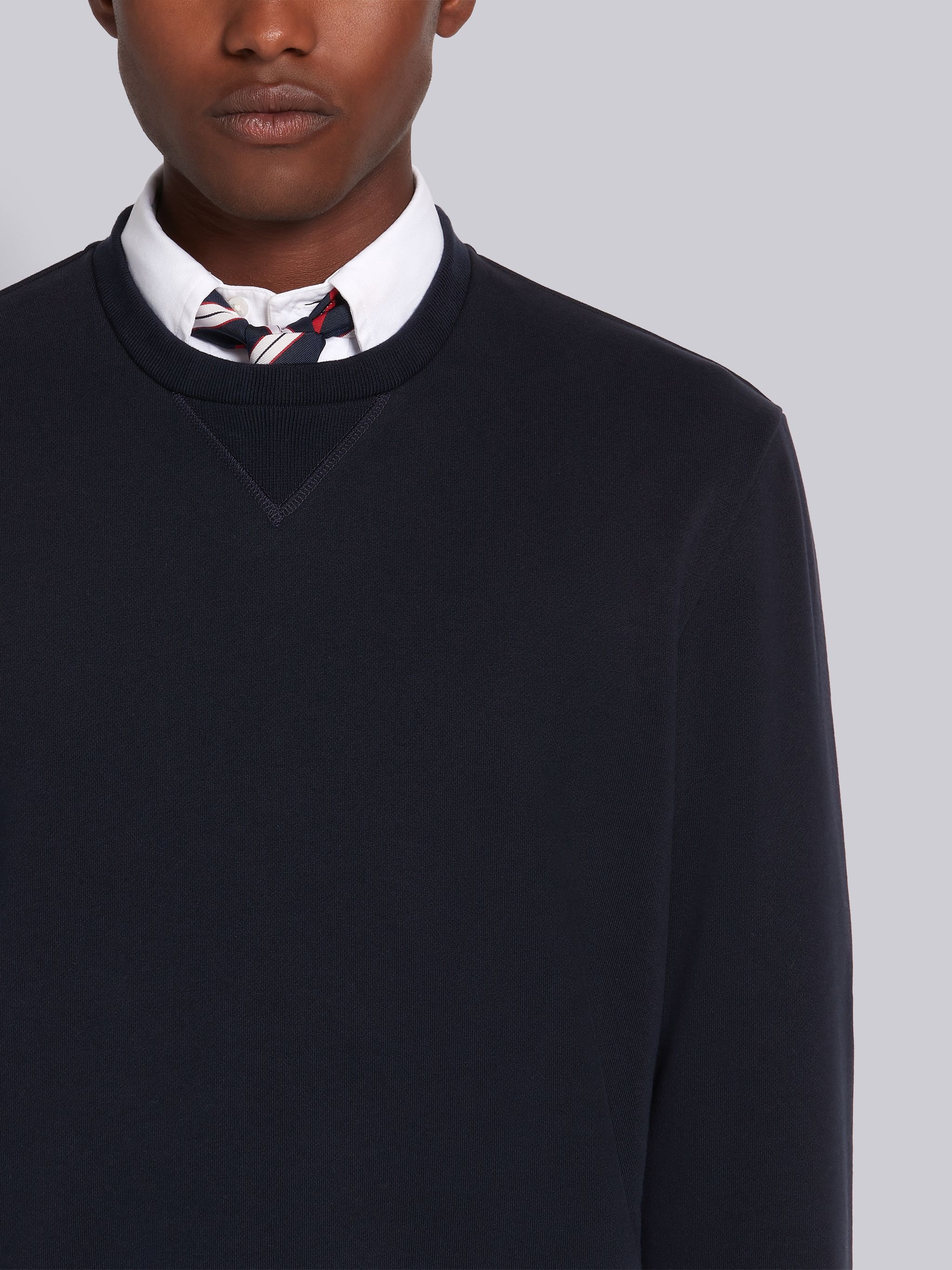 Navy Cotton Loopback Tipped Side Stripe Crewneck Sweatshirt - 5