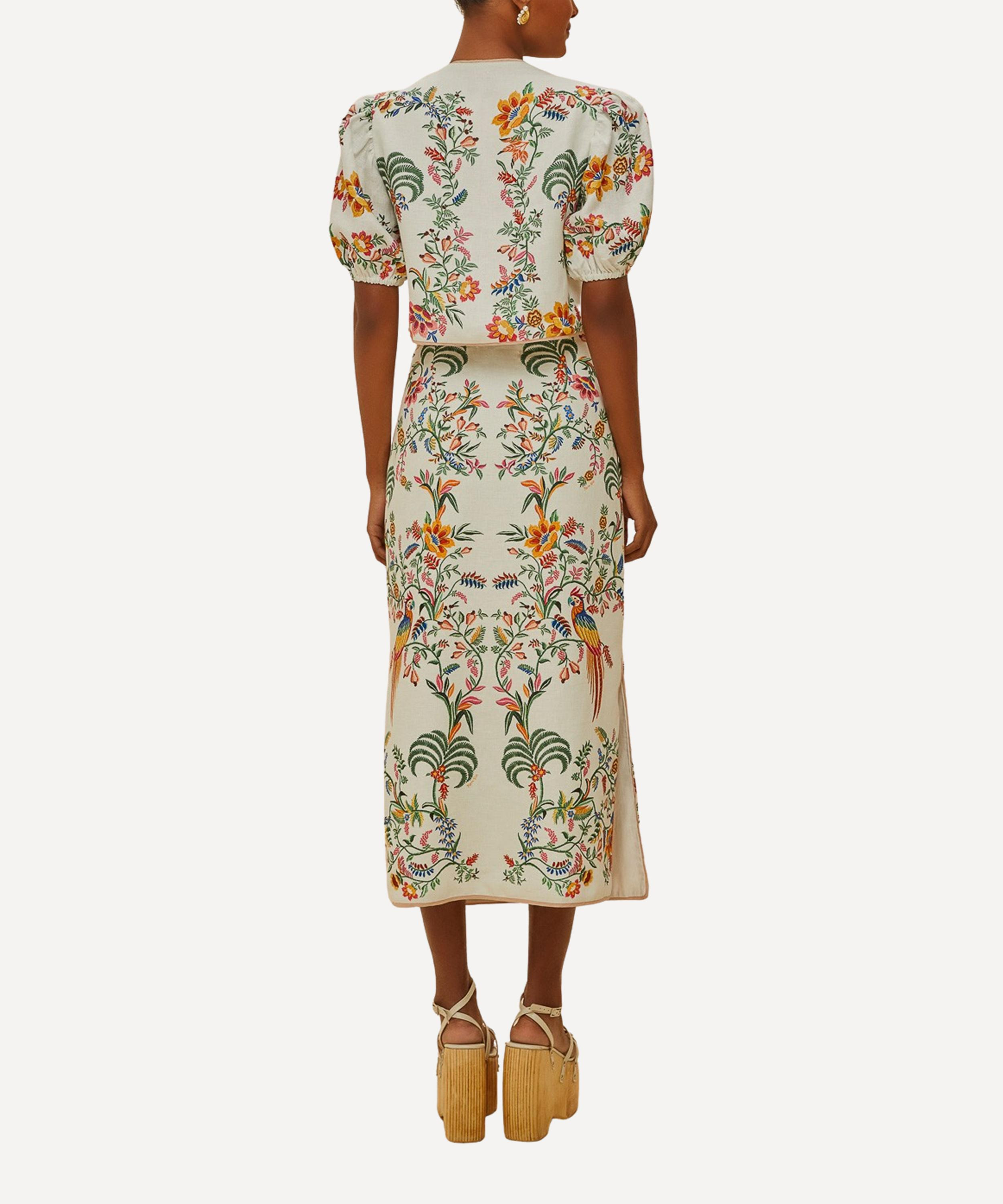 Off-White Delicate Forest Linen Midi Skirt - 2