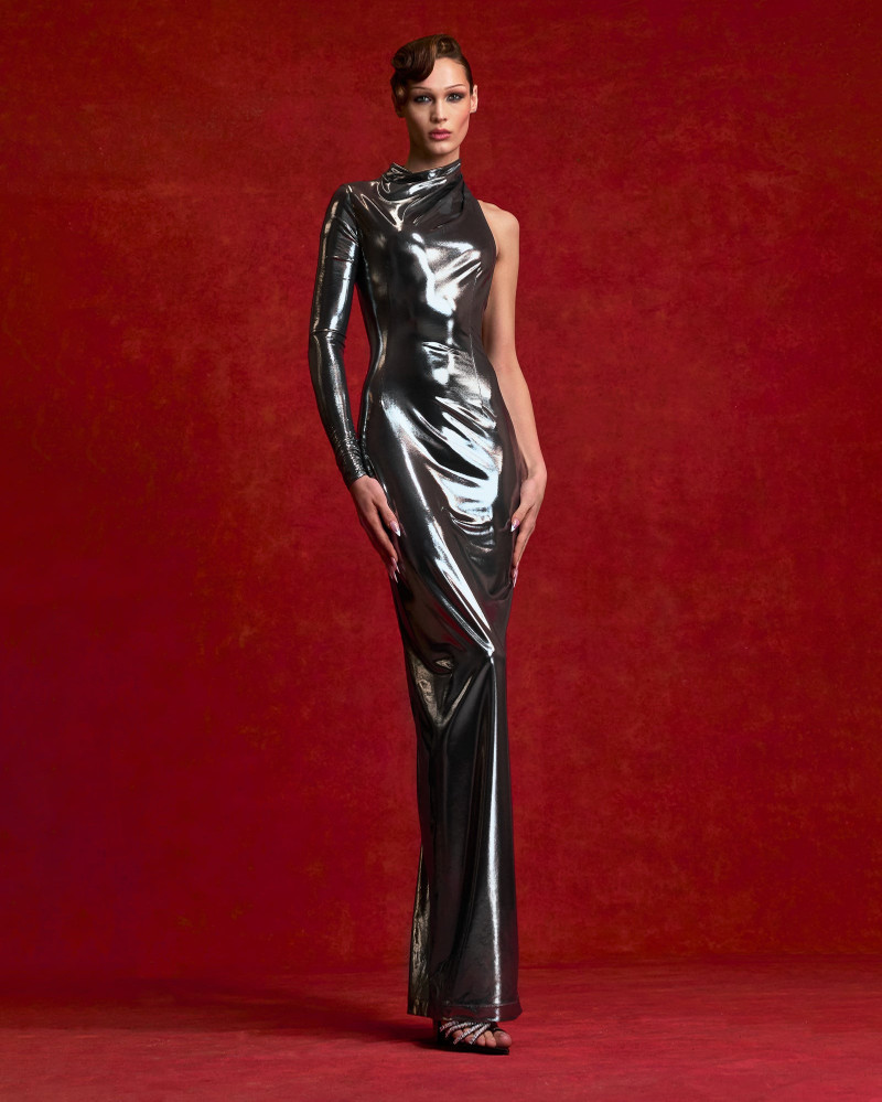 LaQuan Smith Metallic Drape Cutout Asymmetric Gown outlook