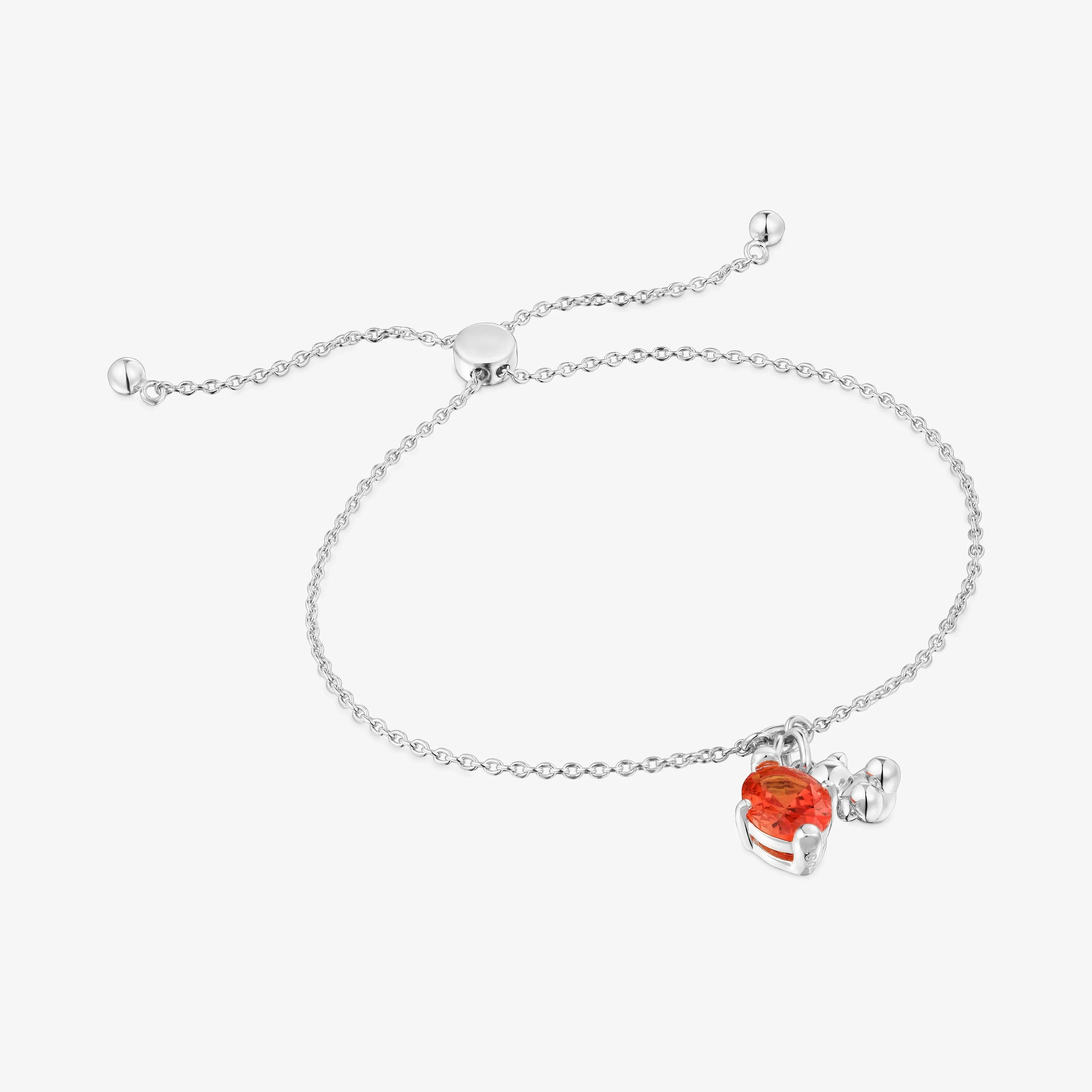 Silver bear motif chain Bracelet with lab-grown orange sapphire Bold Bear LGG - 1
