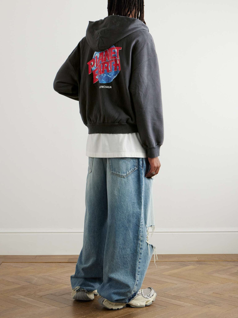BALENCIAGA Distressed Logo-Print Cotton-Jersey Zip-Up Hoodie outlook