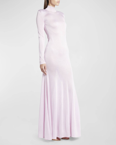 TOM FORD Turtleneck Strong-Shoulder Long-Sleeve Slinky Jersey Maxi Dress outlook