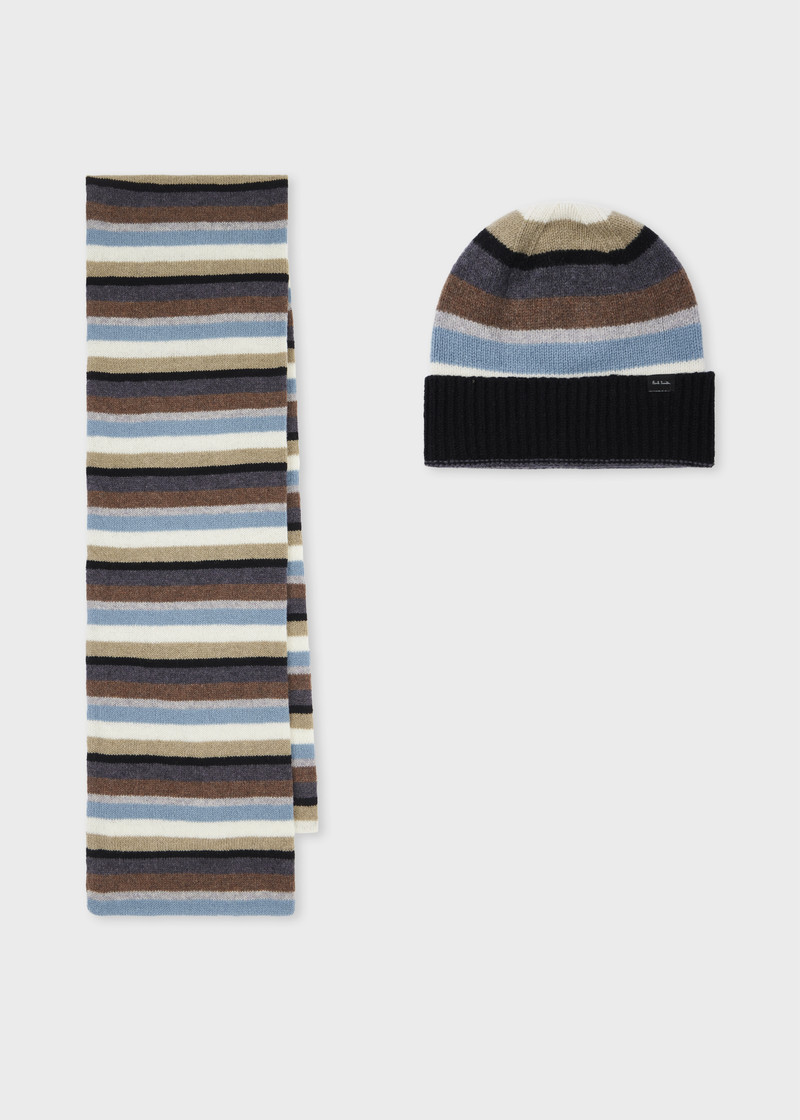 Black and Blue 'Seasonal Stripe' Beanie and Scarf 1