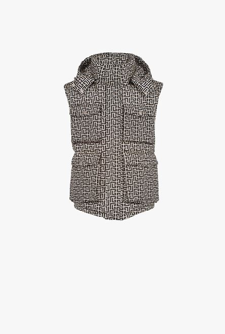 Ivory and black nylon quilted vest with Balmain monogram and hood - 1
