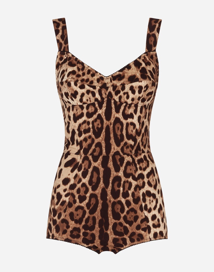 Leopard-print charmeuse bodysuit - 1