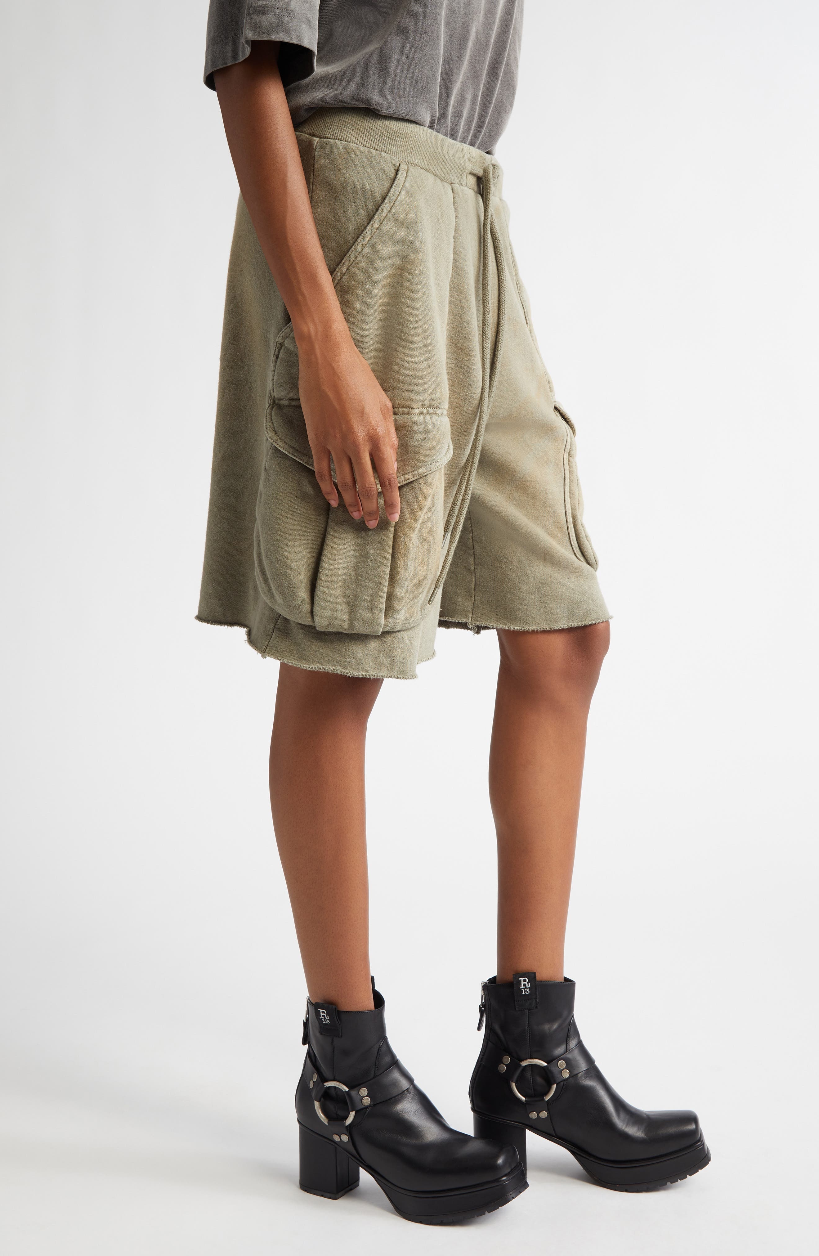 R13 Relaxed Mulitpocket Sweat Shorts in Faded Olive at Nordstrom - 4