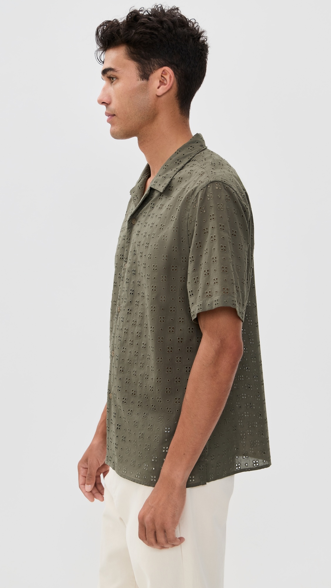 Cotton Eyelet Collar Shirt - 3