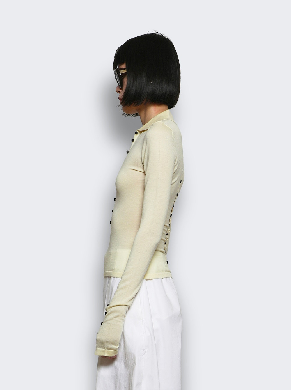The Merino Long Sleeve Polo Shirt Pale Yellow - 4
