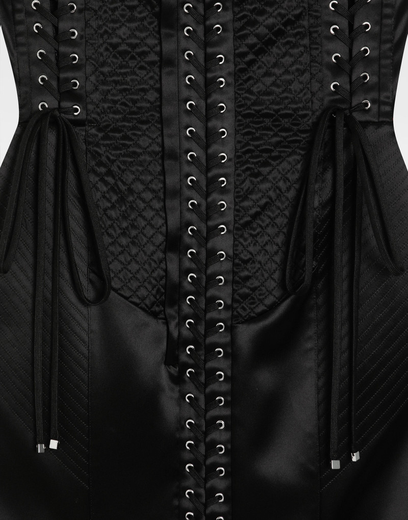 Strapless satin dress with corset details 8