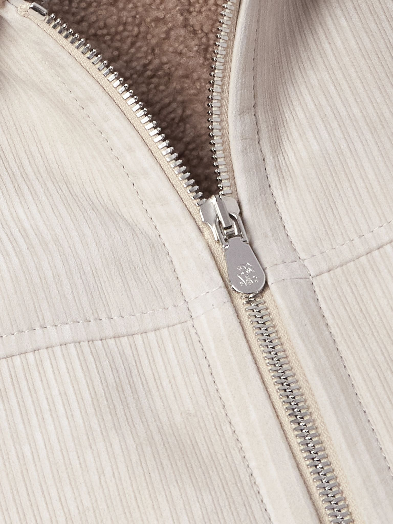 Slim-Fit Ribbed Shearling Jacket Cream - 5