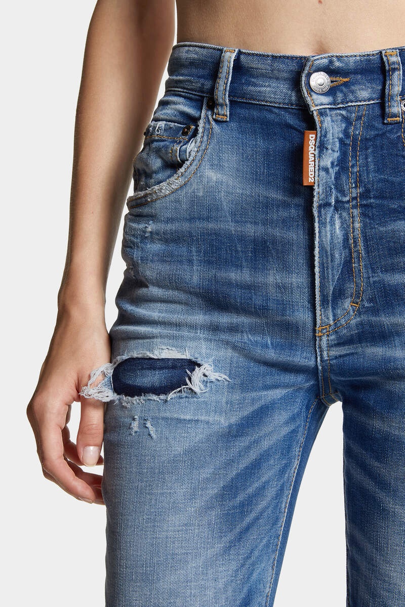 MEDIUM SMALL HOLE WASH HIGH WAIST TWIGGY JEANS - 5