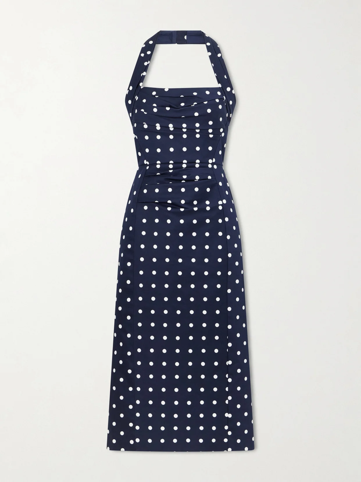 Halted-neck Polka-dot Cotton-blend Twill Midi Dress - 1
