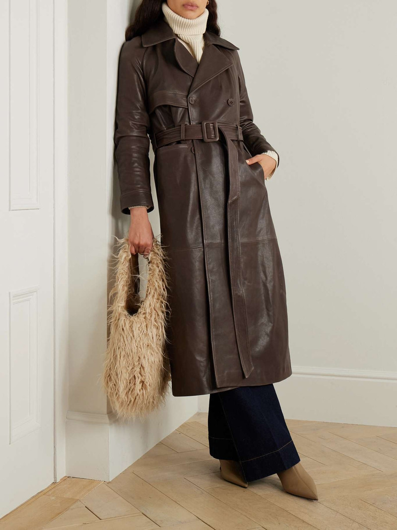 NOUR HAMMOUR Valetta double-breasted belted leather trench coat Dark brown outlook