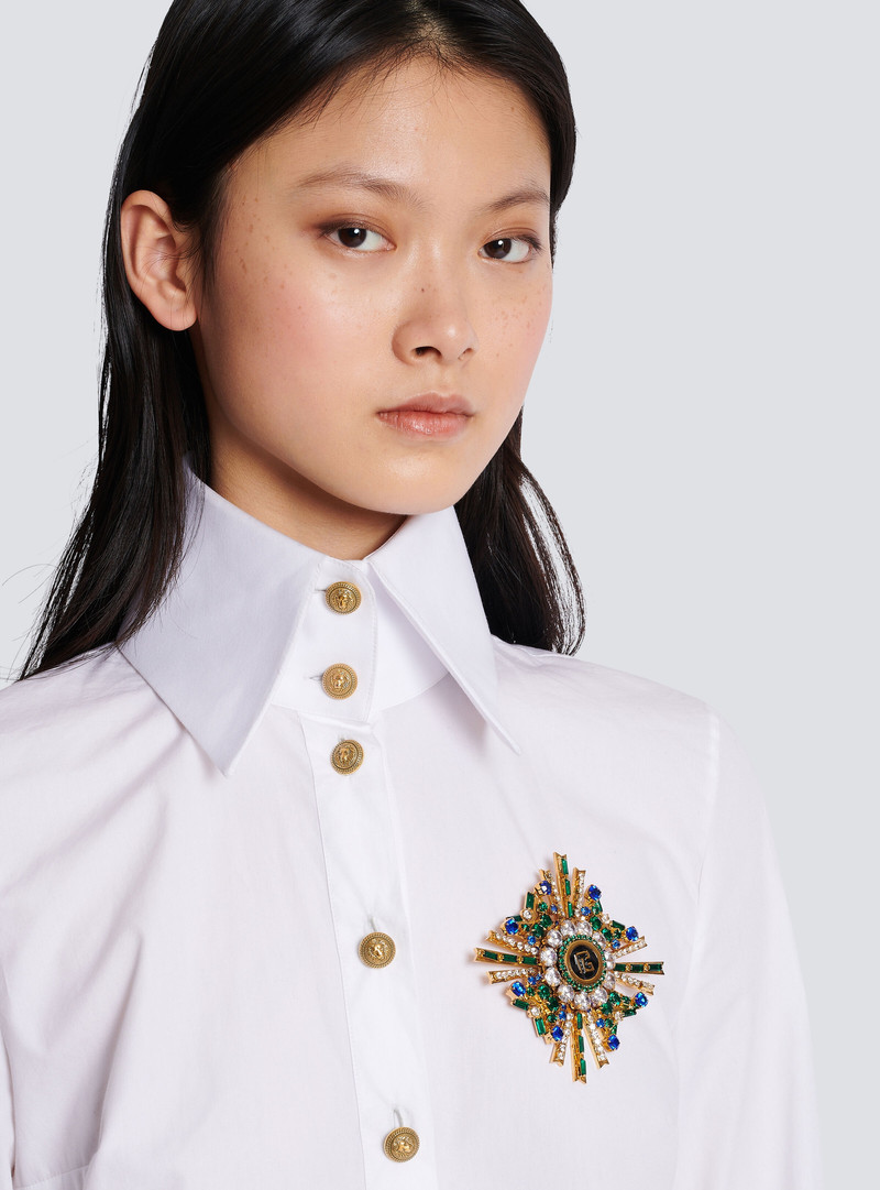Balmain PB lacquered brass and crystal brooch outlook