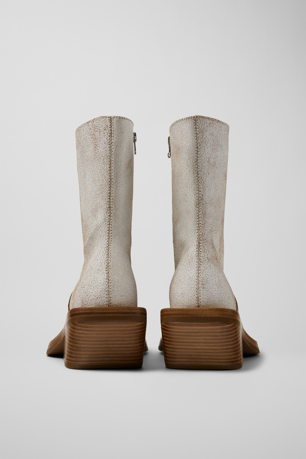 White Cracked Leather Boots - 3