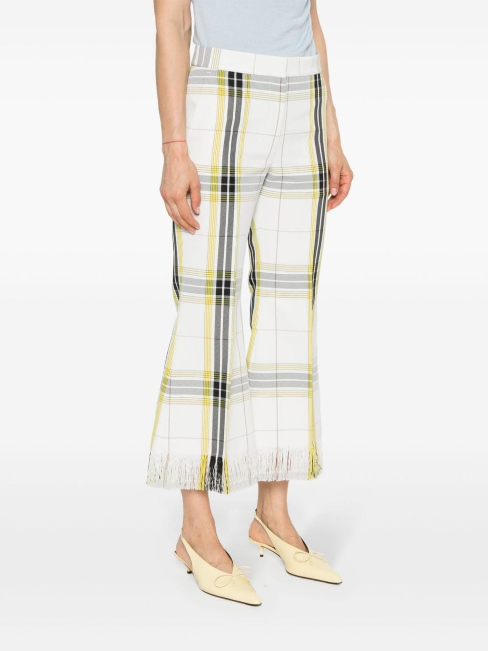 plaid cropped flared trousers - 3