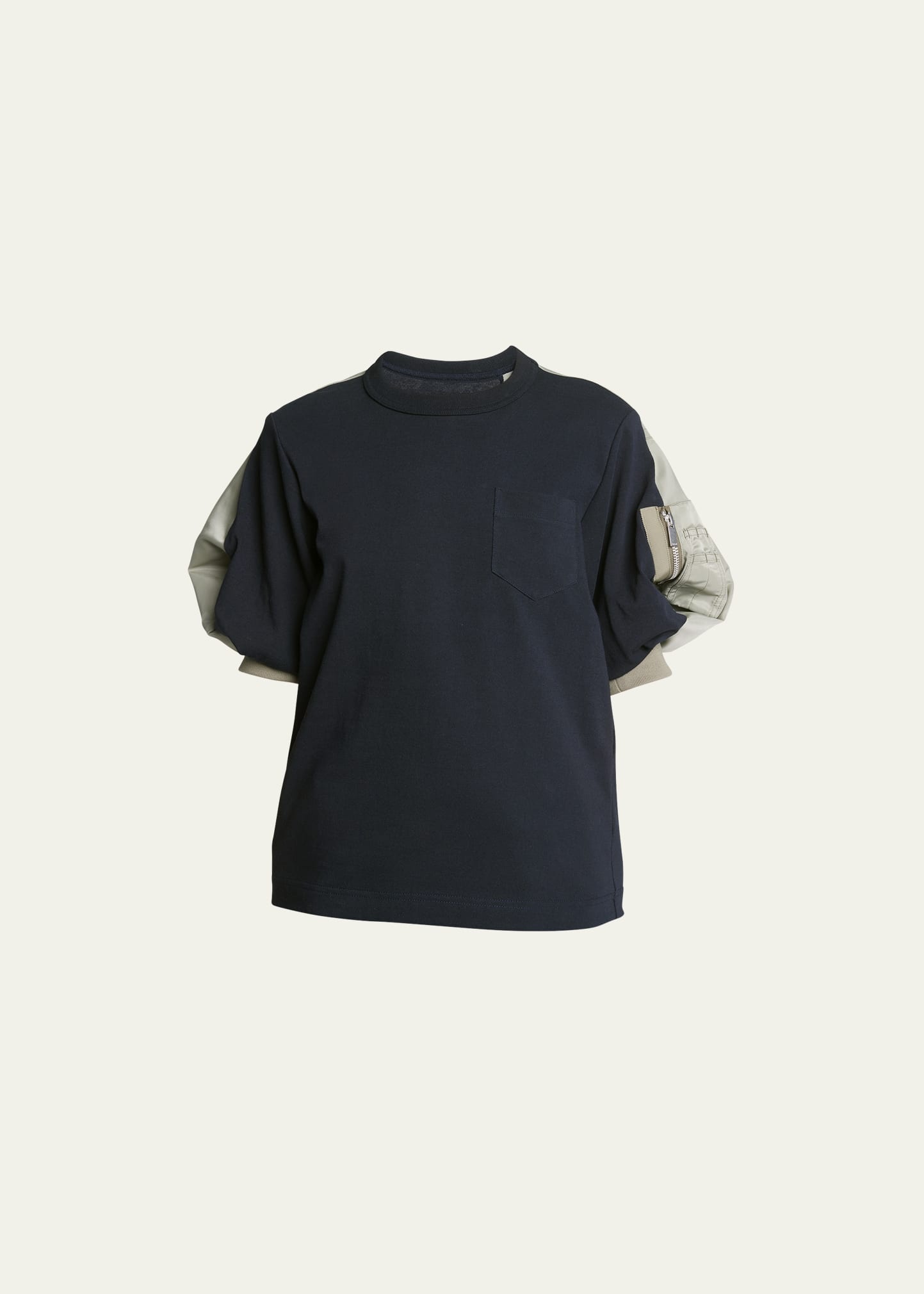 Nylon Twill Bomber Jacket Sleeve T-Shirt - 1