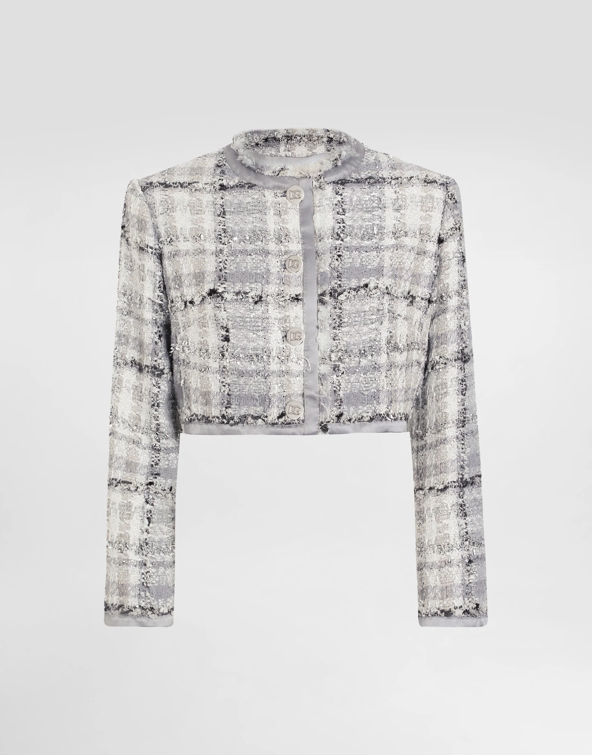 Short check lurex raschel tweed jacket - 1
