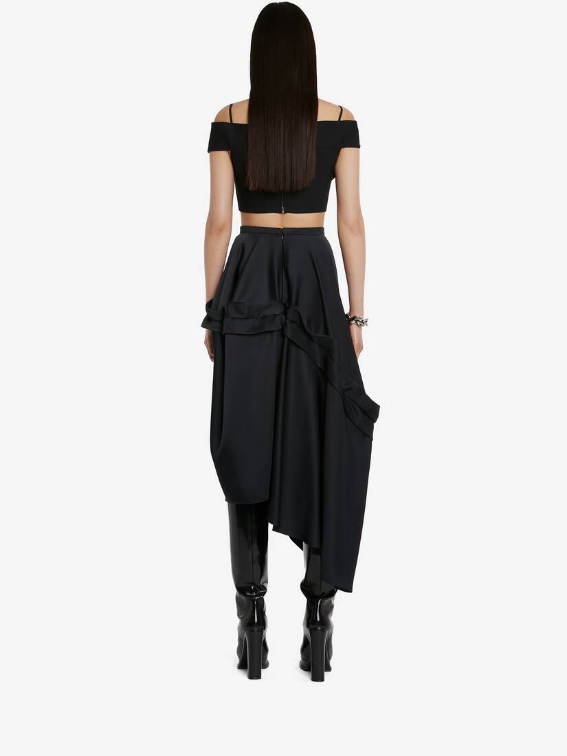 Women's Trompe L'oeil Tailored Crop Top in Black - 4