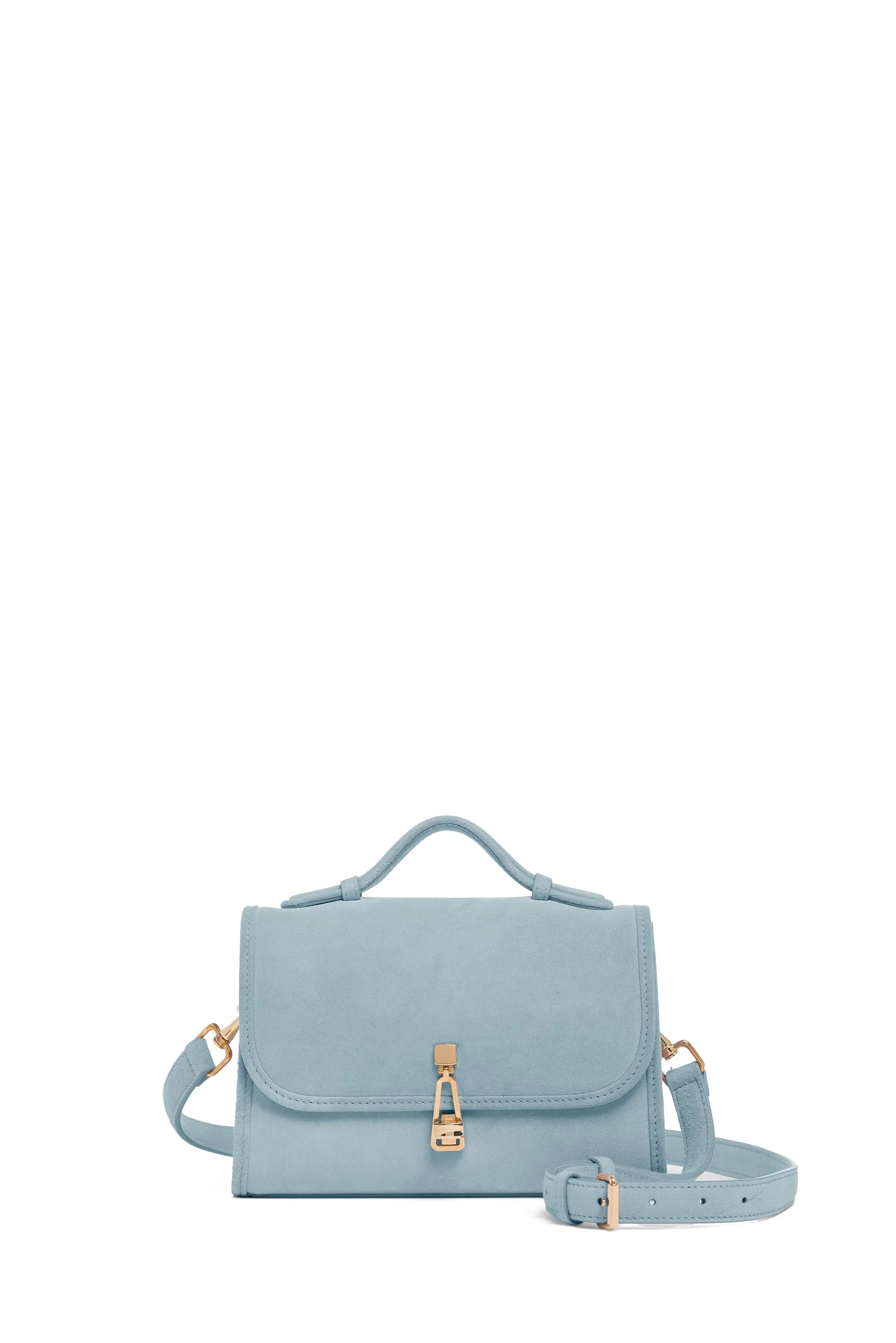 Small Leonora Flap Bag in Light Blue Suede - 1