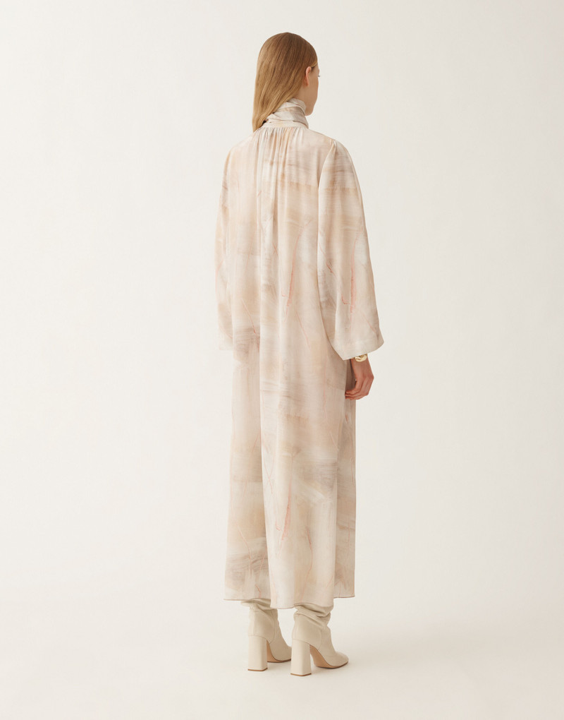 Printed crepe de chine dress, butter 4