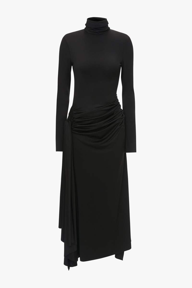green emerald velvet dress Tyla Black Asymmetric High-Neck Split Maxi Dress – Club L London main image 0