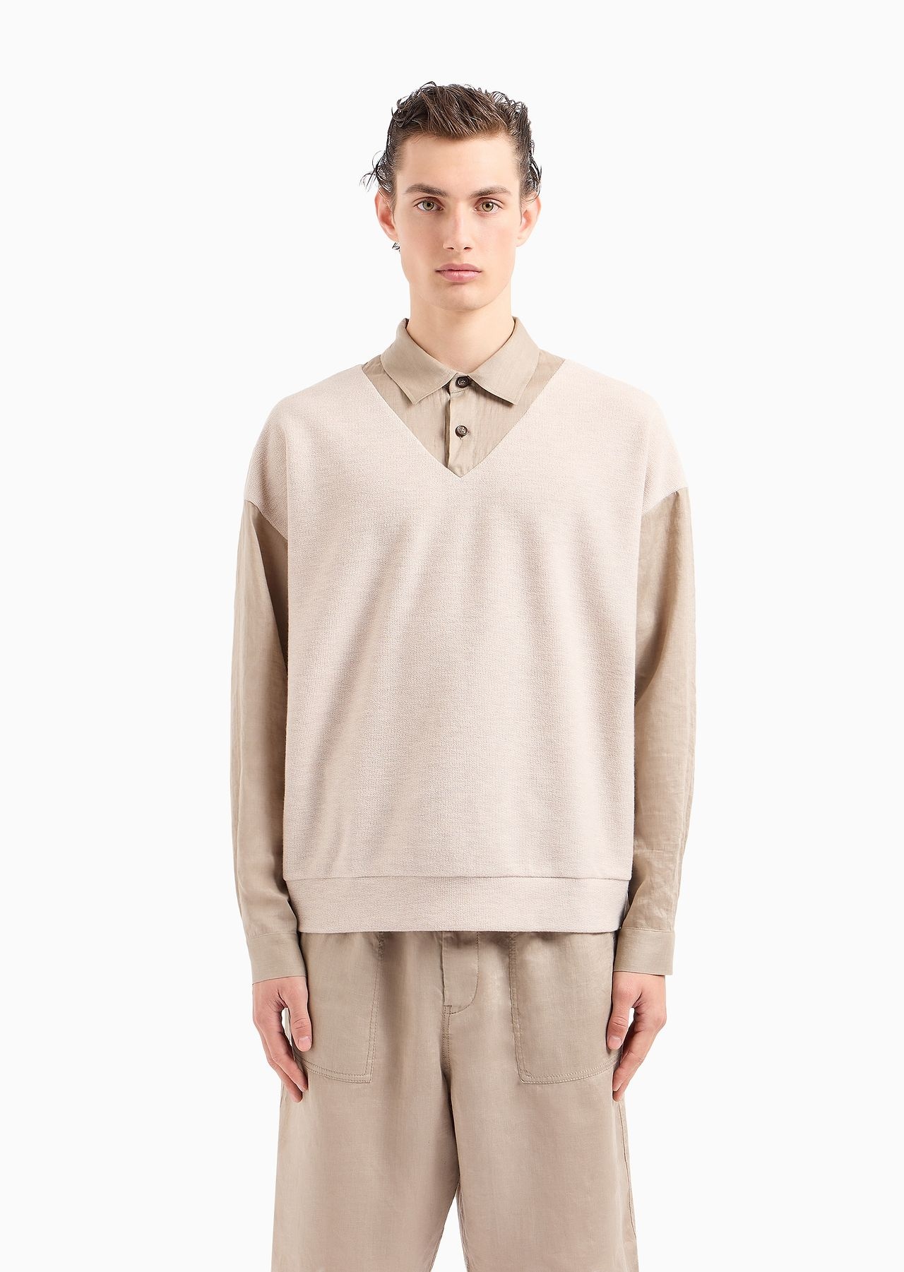 Long-sleeved, cotton and wool polo shirt - 3