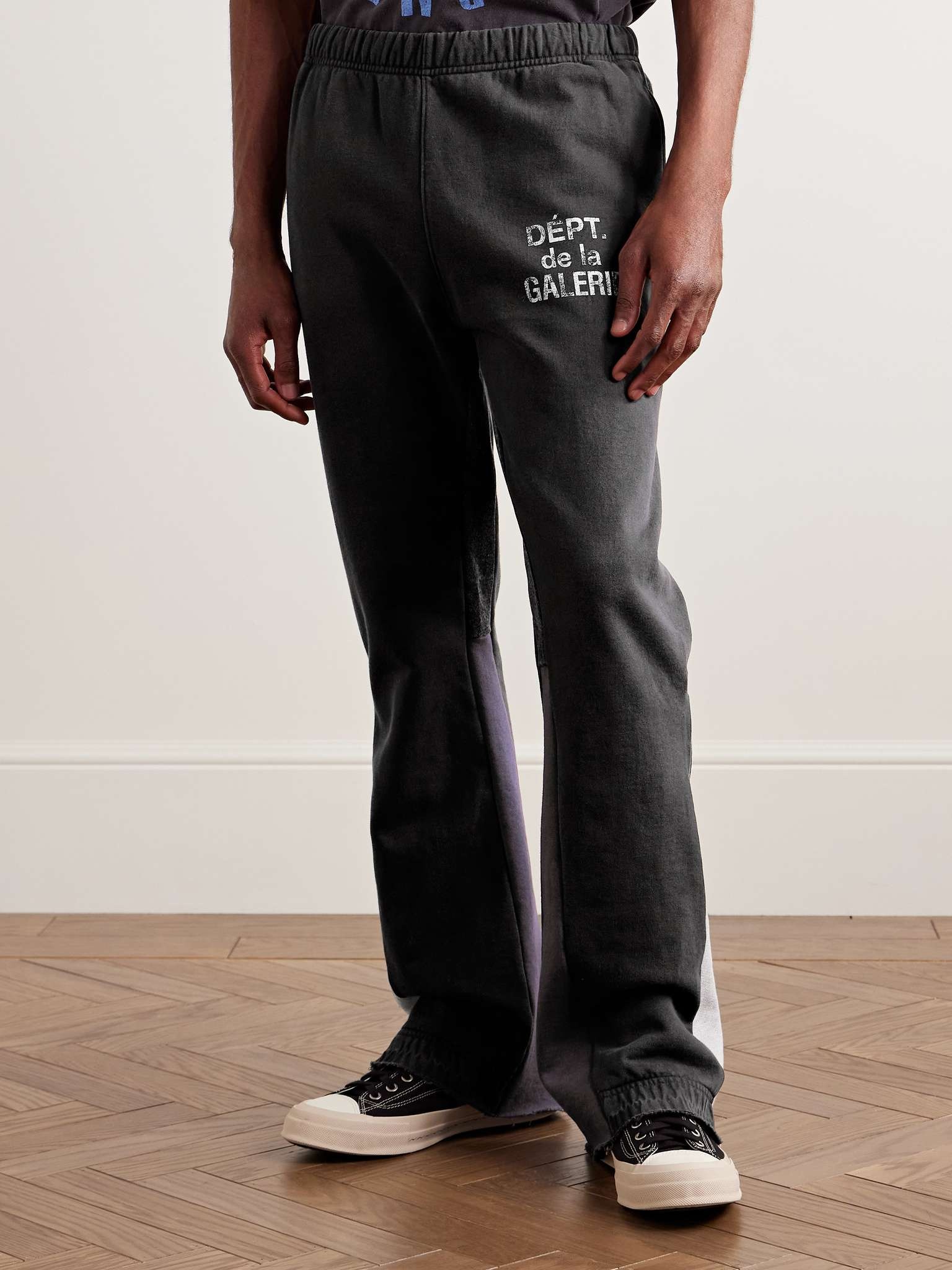 Flared Denim-Panelled Logo-Print Cotton-Jersey Sweatpants - 3