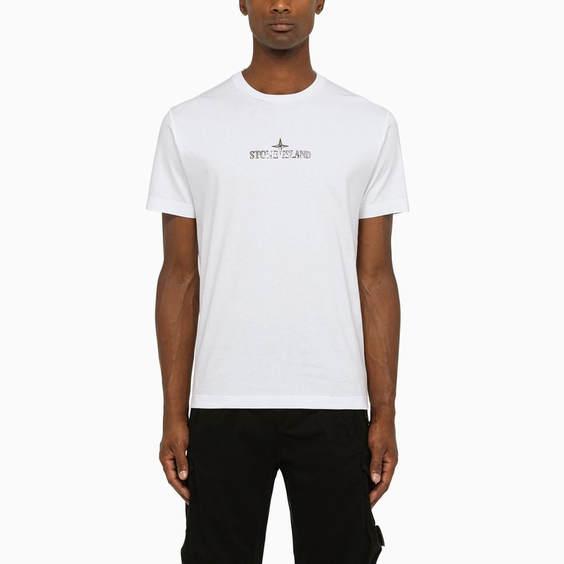 White crew-neck T-shirt with logo - 1